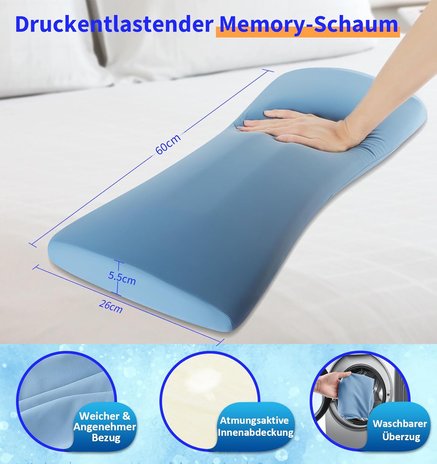 Orthopädisches Lendenkissen, ergonomische Memory-Schaum-Rücken- und Lendenwirbelstütze für Bett und Sofa – Entlastung des unteren Rückens – kühlender, abnehmbarer, waschbarer Bezug, Kissenvorlagen – Bild 8