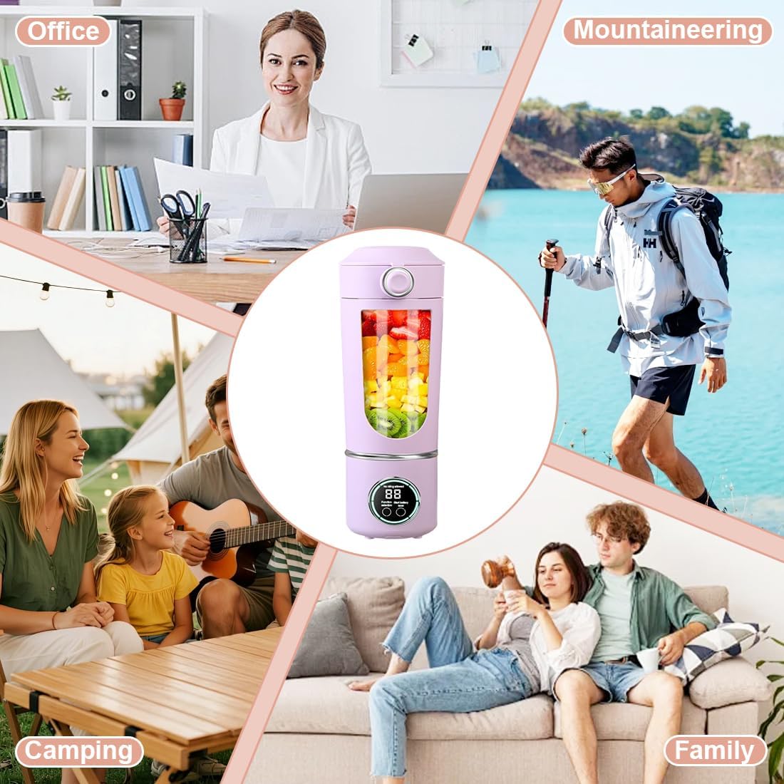 Tragbarer Mixer, Mini-Standmixer, kleiner Entsafter, Smoothie-Maker mit Silikon-Strohhalm, USB-Ladegerät Smoothie Maker, 400ml KleinerMixer mit 12 Edelstahlklingen, für Zuhause/Küche (Lila) – Bild 7