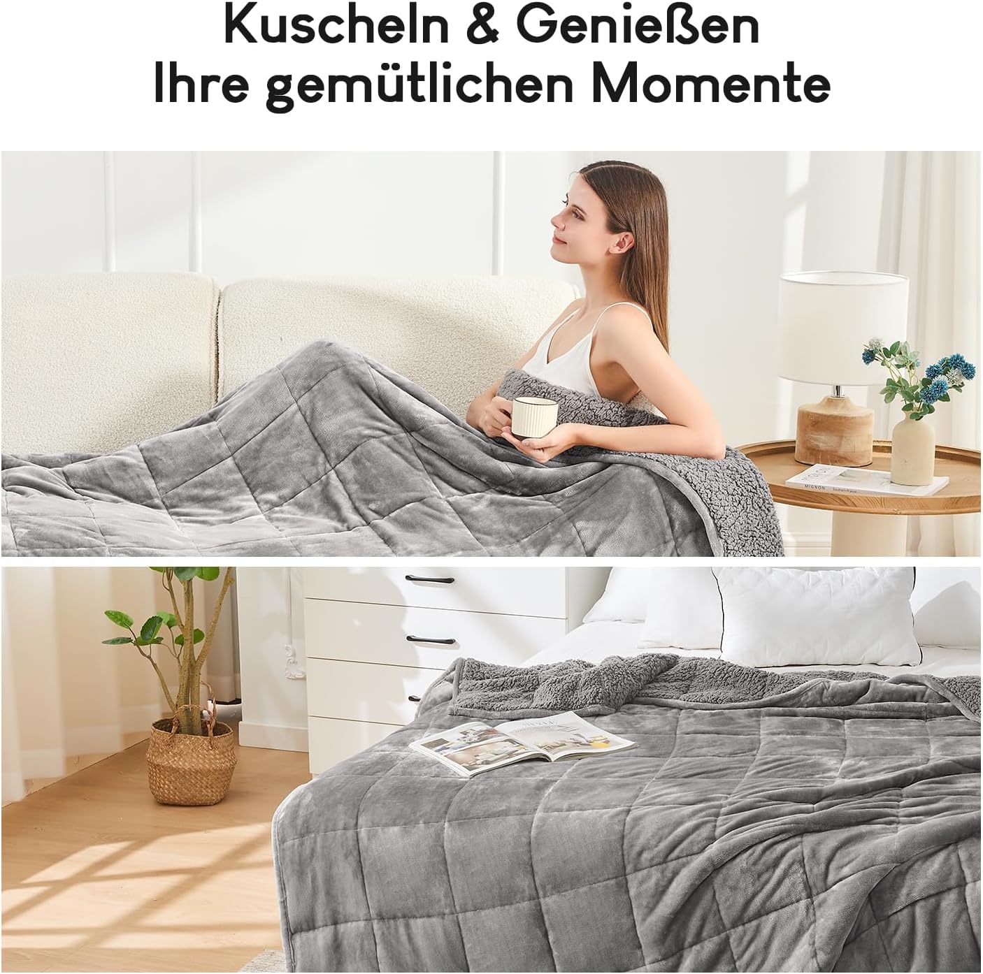 Cottonblue Gewichtsdecke 120 x 180 cm, 7 kg Sherpa-Fleece-Entspannungsdecke für Erwachsene zur Verbesserung des Schlafes. Gewichtsdecke – gemütliche, ruhige Decken mit Glasperlen, Grau – Bild 6