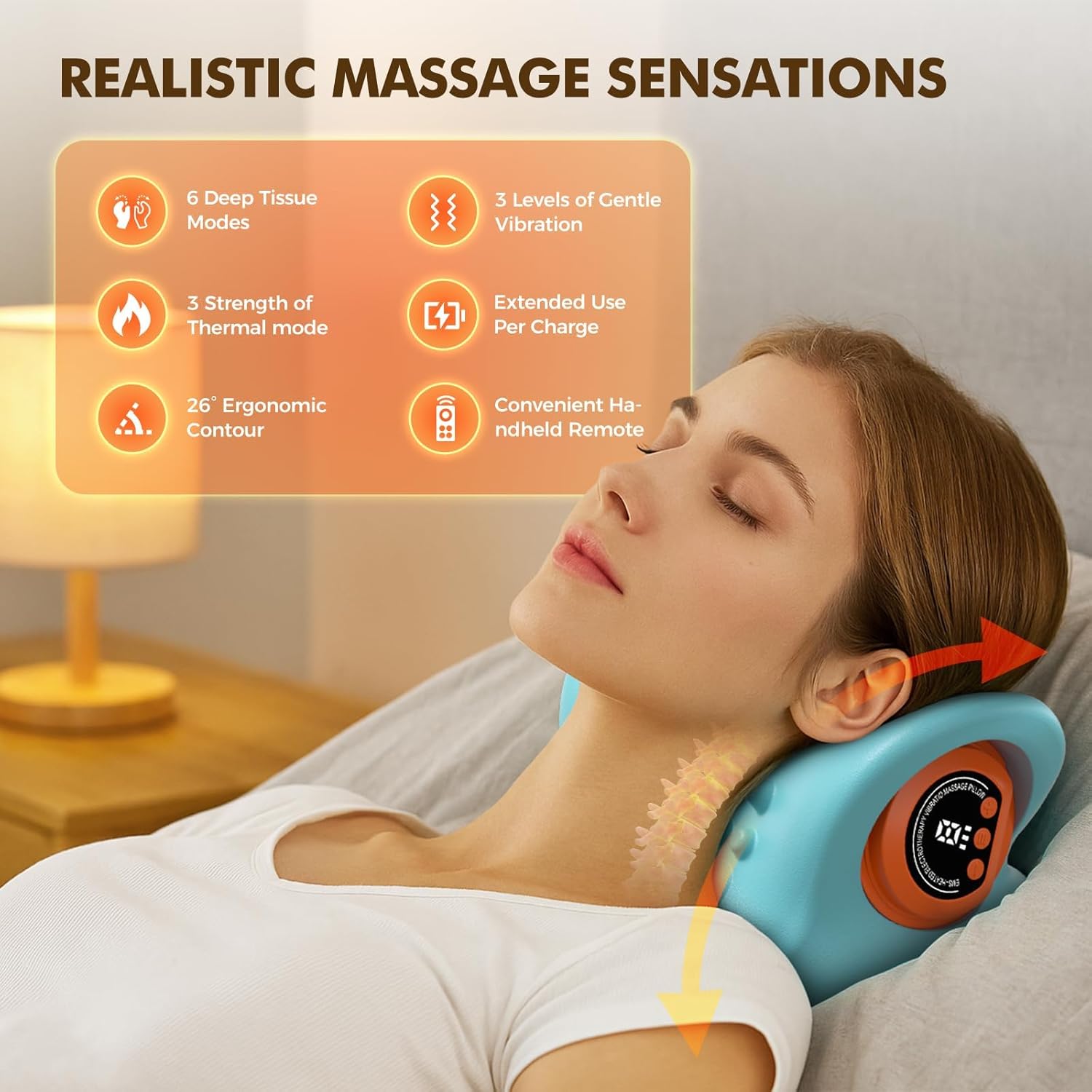 Nackenmassagegerät, tragbares Nackenmassagegerät mit Wärme, Nackenstrecker, Vibrationsmassage mit mehreren Geschwindigkeitsstufen, ideal für Reisen, den Einsatz im Büro oder für Menschen – Bild 4