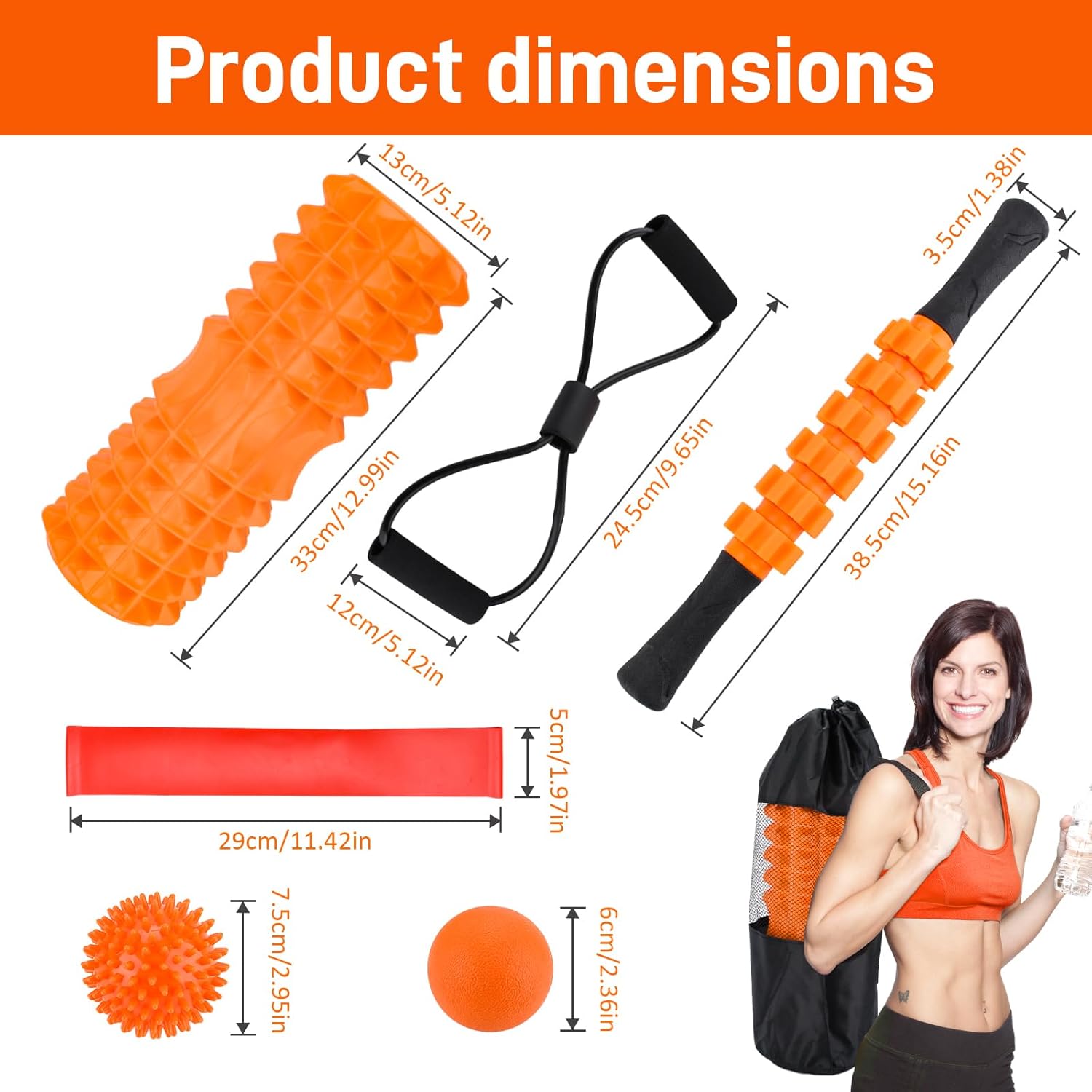 7-in-1 Faszienrollen-Set, PP/EVA-Schaumstoffrolle, Faszienset mit Faszienrolle Wirbelsäule, Massagerolle, Massageball, Spanner, Widerstandsband für Tiefenmuskelmassage, Yoga, Pilates, Fitnessrolle – Bild 7