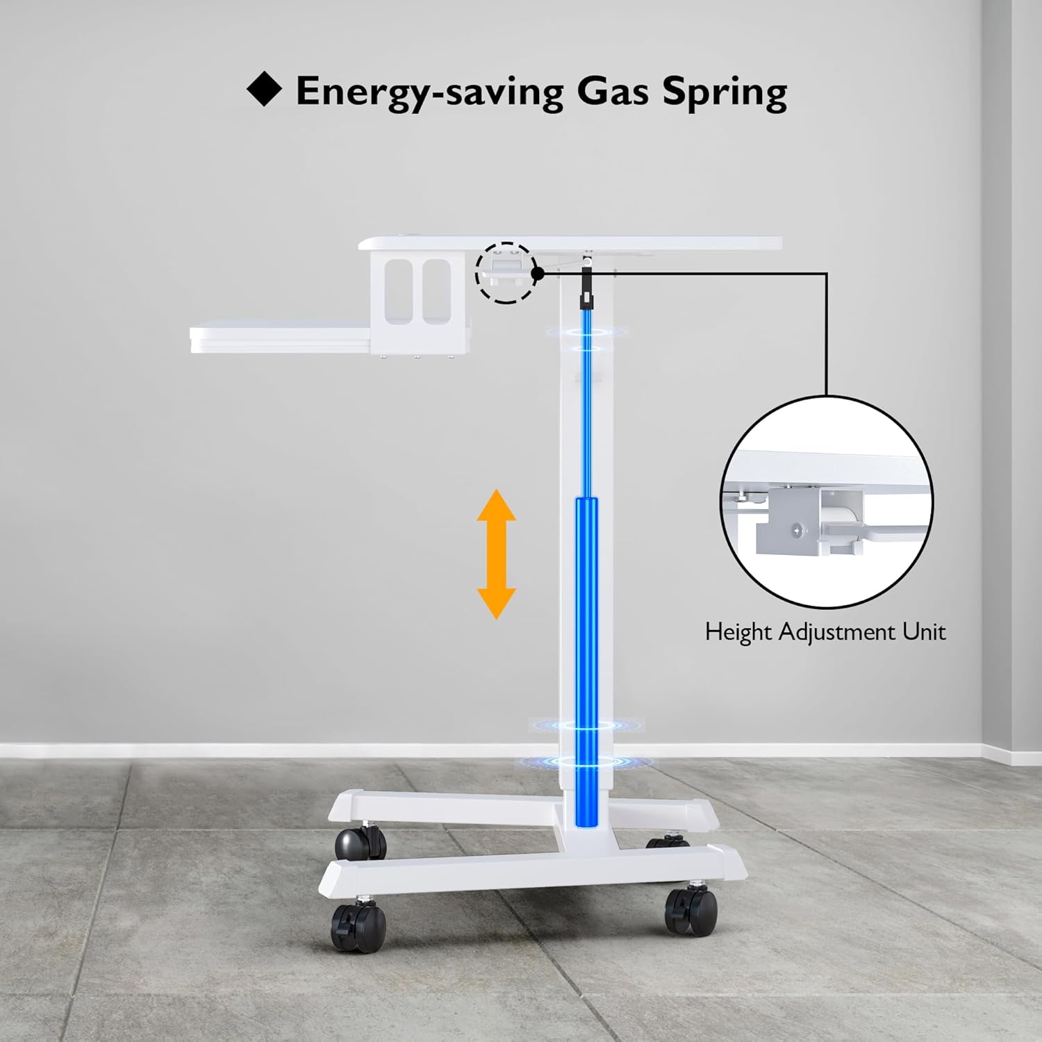 BONTEC Schreibtisch höhenverstellbar mit Tastaturablage, mobiles Podium, Computerarbeitsplatz bis 15 kg, Laptopsitz oder Stehpult auf Rollen, höhenverstellbarer Stehschreibtisch, weiß – Bild 6
