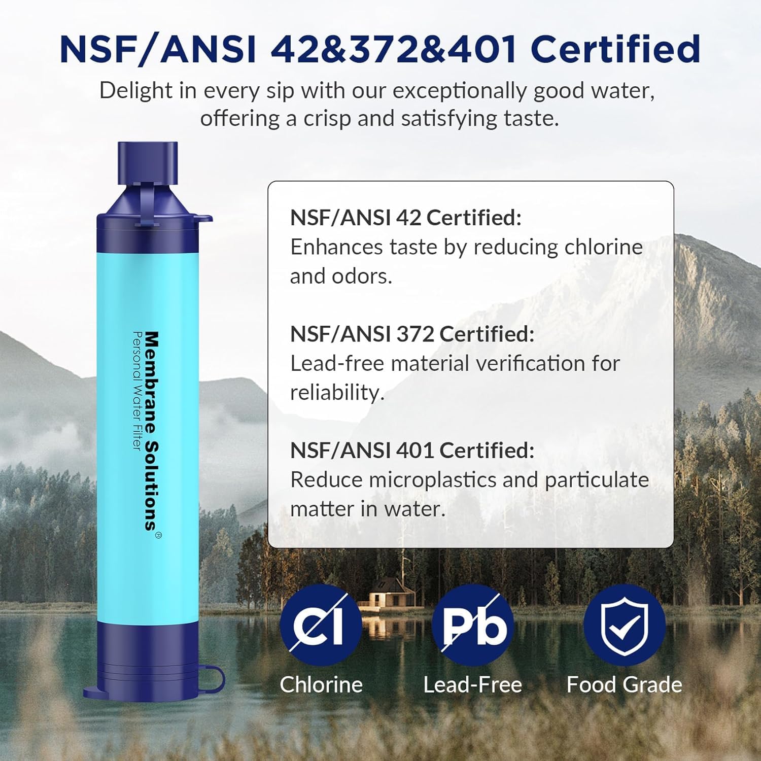 Membrane Solutions Outdoor-Camping-Wasserfilter für 5000 Liter gefiltertes Wasser, Filtergenauigkeit bis zu 0,1 Mikron, entfernt 99,9999 % E.coli, BPA-frei, 2 Stück – Bild 3