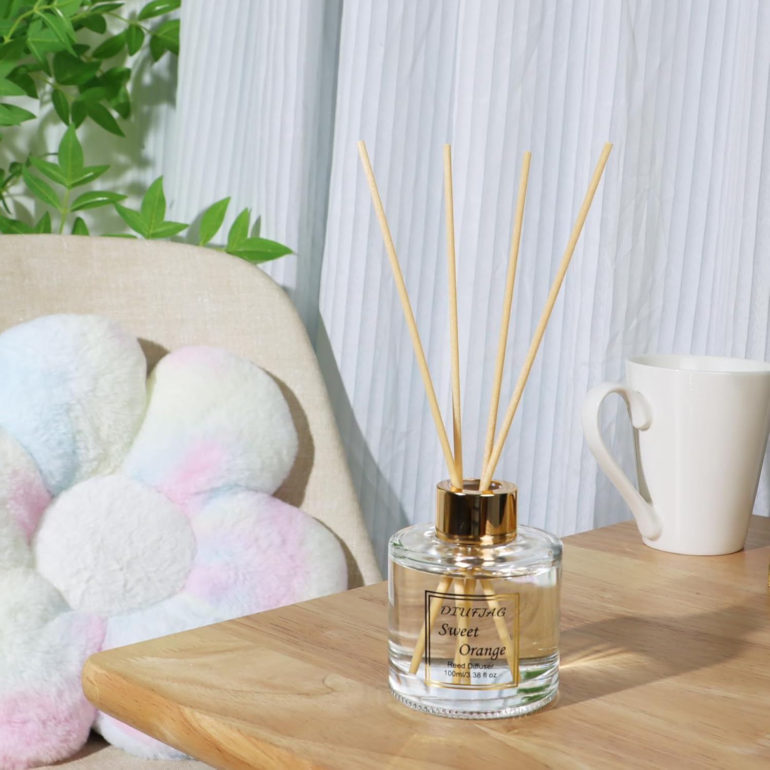 Raumduft-Diffusor mit 6 Duftstäbchen, 100 ml, Orange, Zitrus-Aromatherapie-Diffusor, natürlich, langlebig, Raumduft, Schilfrohr-Diffusor, Lufterfrischer für Schlafzimmer, Büro, Badezimmer, Regaldekoration – Bild 5
