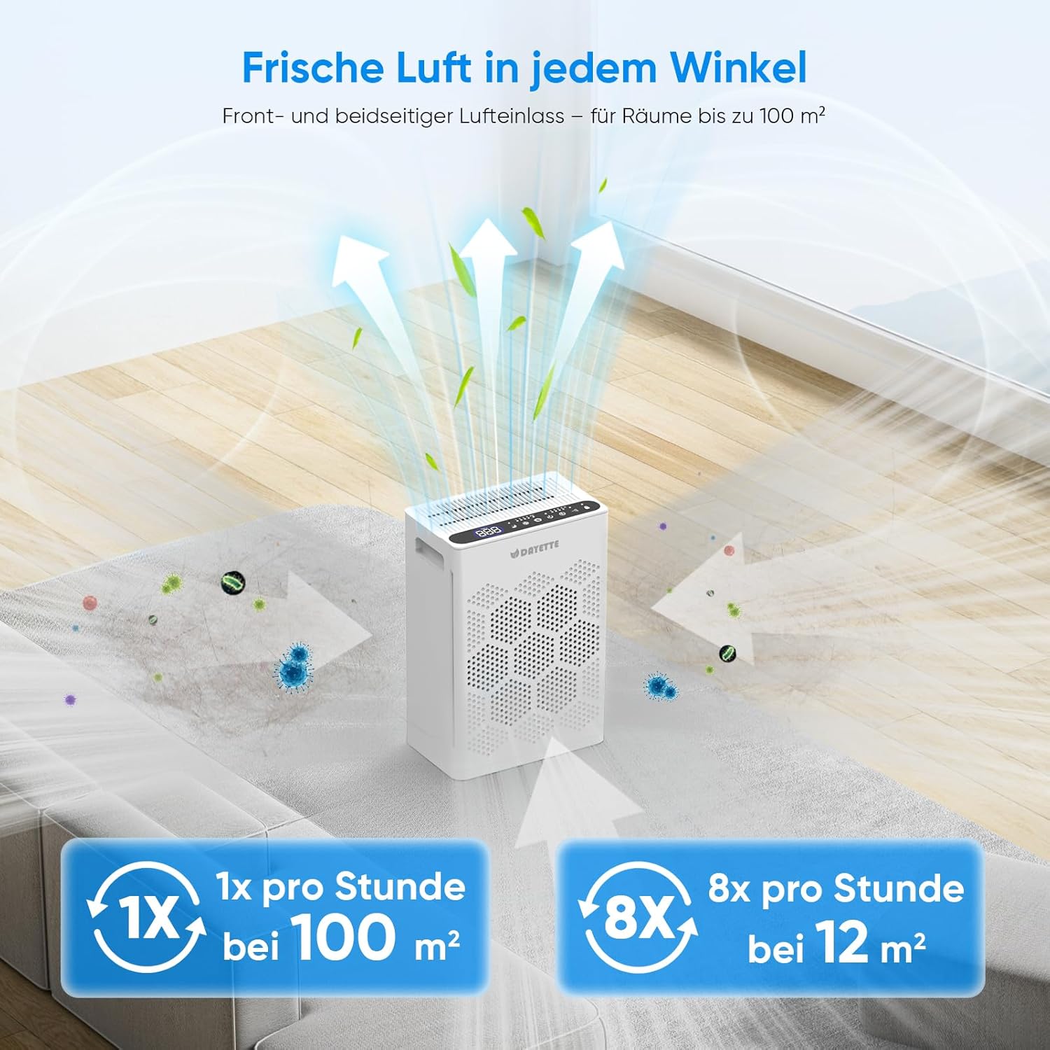 Luftreiniger für Allergiker für zu Hause, HEPA H14-Filter mit waschbarem Vorfilter gegen Zigarettenrauch, Schimmel und Gerüche, CADR 300 m³/h, App- und Alexa-Steuerung – Bild 9