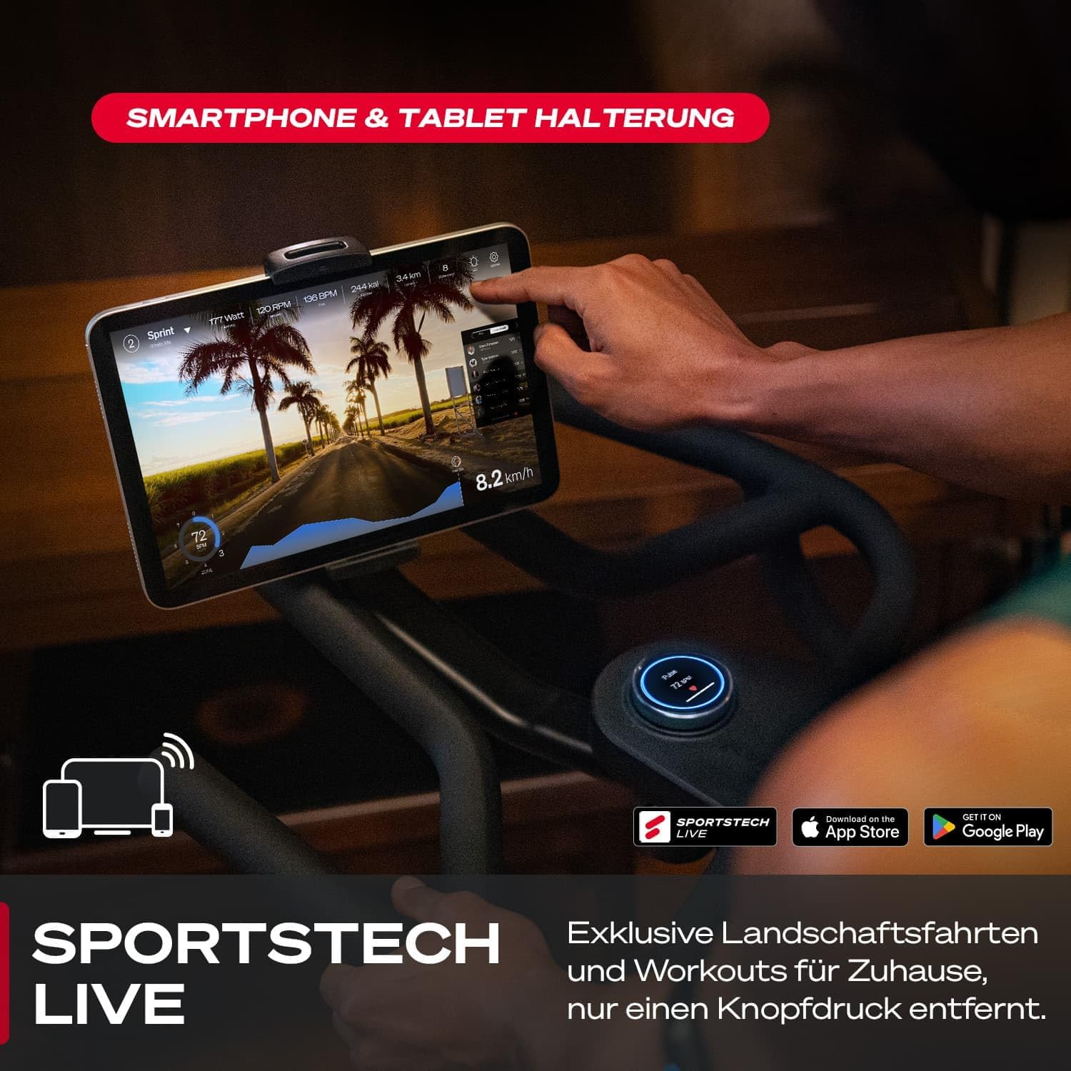 Sportstech sBike Lite Premium Speedbike, Indoor Cycling Bike mit 16,5 kg Schwungrad, Magnetbremse & Wattanzeige, Heimtrainer Fahrrad, App-kompatibel (Zwift&Kinomap), LED-Pulsanzeige, bis 150 kg – Bild 3