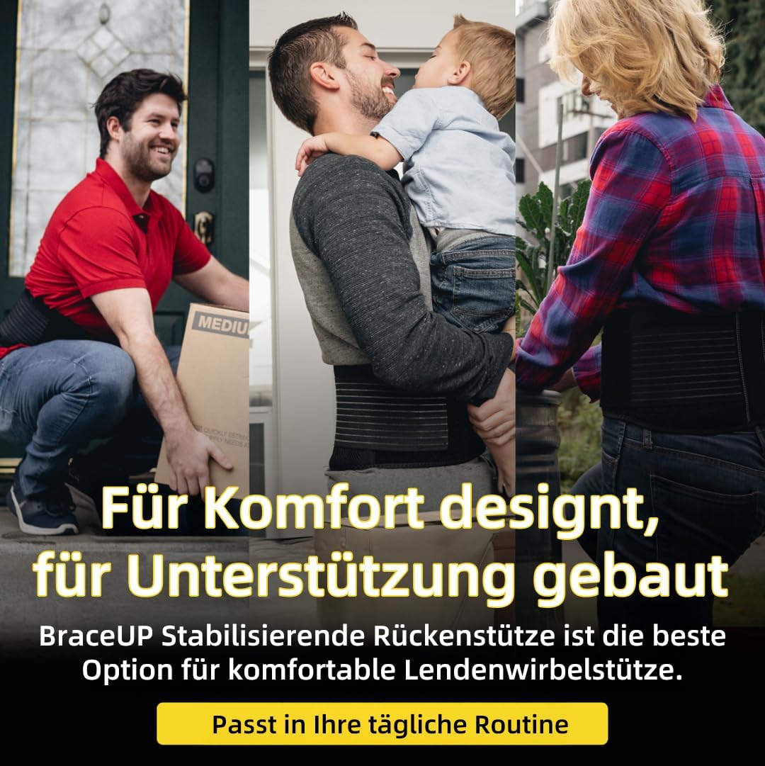 BraceUP Rückenstützgürtel – Atmungsaktive Rückenbandage, Lendenwirbelstütze für den unteren Rücken bei Ischias, Bandscheibenvorfall, Skoliose, mit doppelseitig verstellbaren Trägern (L/XL) – Bild 7