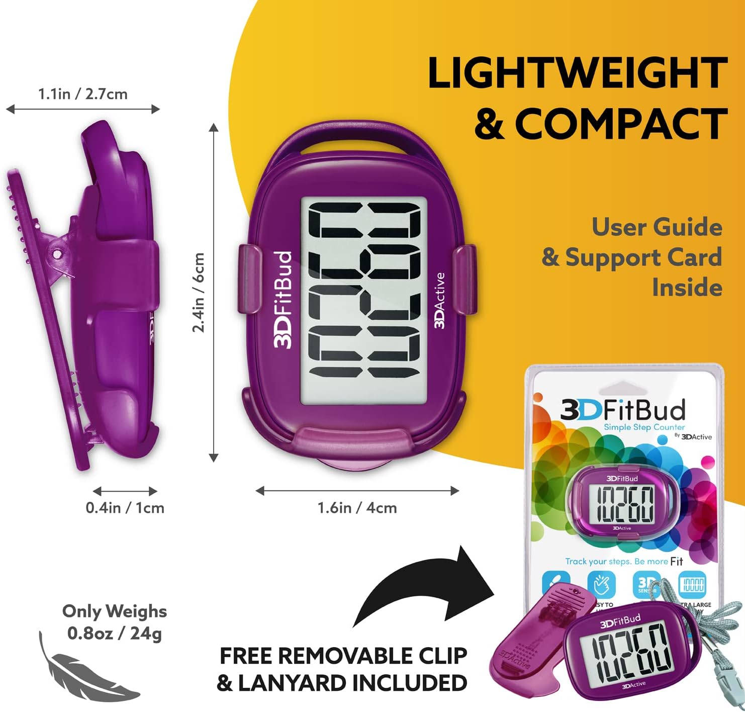 3DFitBud Easy Pedometer Walking 3D-Schrittzähler mit Clip und Trageband A420S – Bild 6