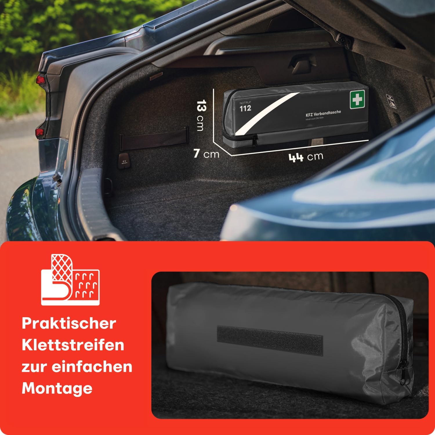 PURAHELP Kfz-Verbandskasten Kombitasche schwarz inkl. Warndreieck & Warnweste (DIN 13164) – Kfz-Verbandskasten mit Verbandstasche – StVO konform ab 2025 – Kfz-Verbandskasten – Bild 5