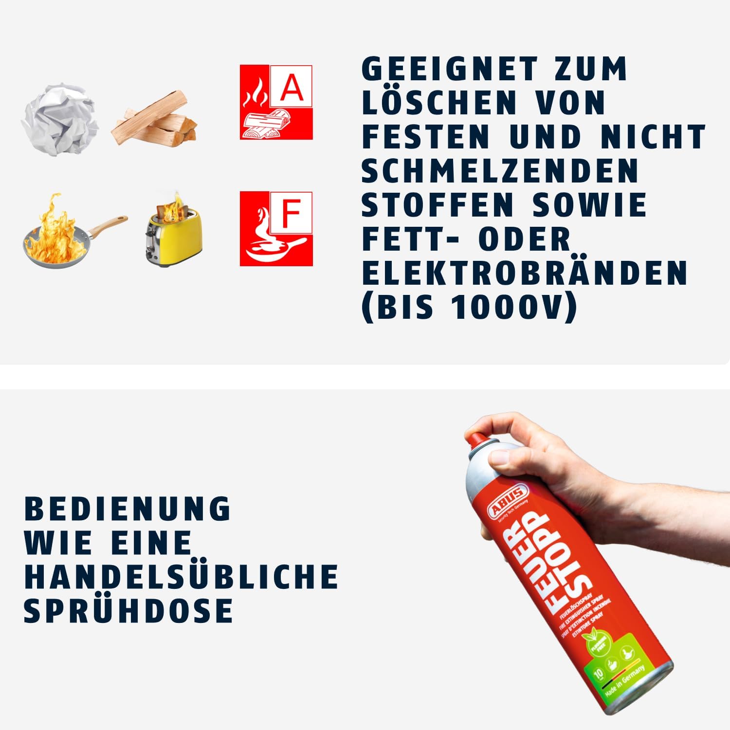 ABUS Feuerlöscher-Spray Fire Stop AFS625 fluorfrei – handlicher Feuerlöscher gegen Brandklassen 5A und 5F – langlebig – hergestellt in Deutschland – für Haushalt, Küche, Wohnmobil und Grill – Bild 4