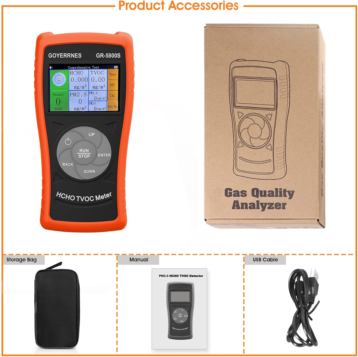 Luftqualitätsmonitor, GR-5800S HCHO/TVOC-Detektor mit PM2,5-Partikelzähler, multifunktionaler Luftgasdetektor mit großem LCD-Luftqualitätssensor-Analysator mit Echtzeit, Datensatz für das Heimbüro – Bild 7