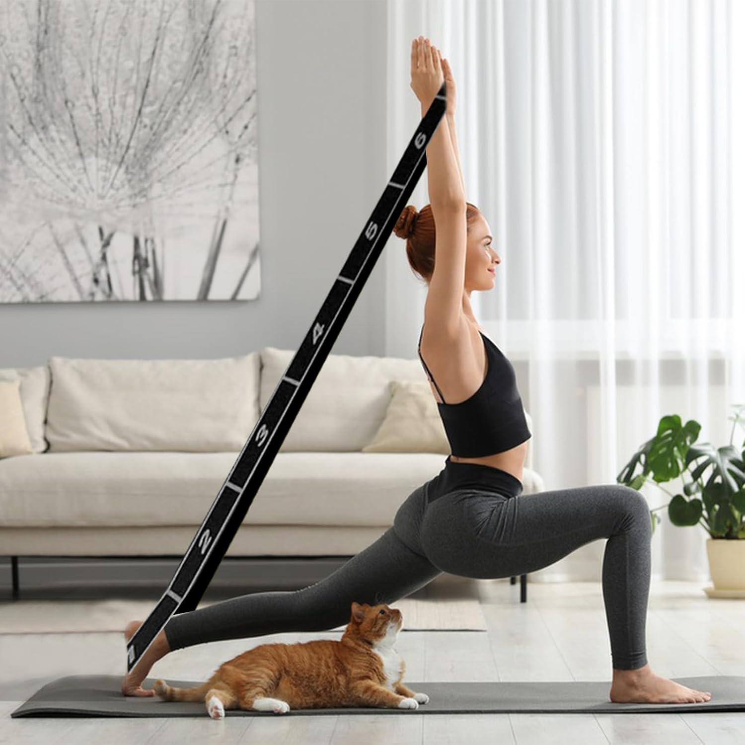 Fitnessbänder aus Stoff, 3 Stück, Widerstandsbänder mit Schlaufen, farbig segmentiertes Stretchband, Polyester-Baumwolle, mehrere Schlaufen, verstellbares Schlaufenband, für Fitness, Yoga, Tanztraining – Bild 5