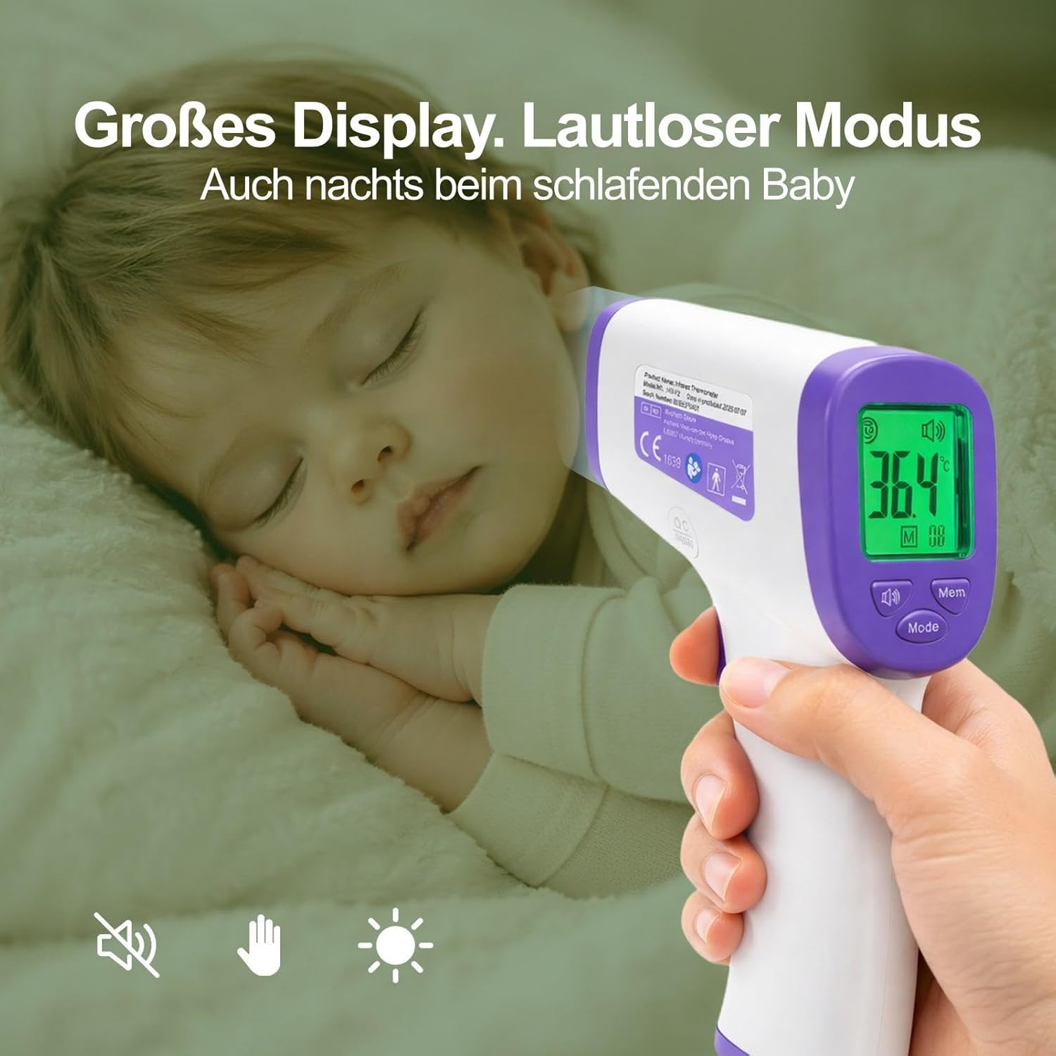 Digitales medizinisches Fieberthermometer, kontaktloses Stirn- und Ohrthermometer mit Infrarot-Technologie für Babys und Erwachsene, mit Fieberalarm und sofortiger Messung – Bild 4