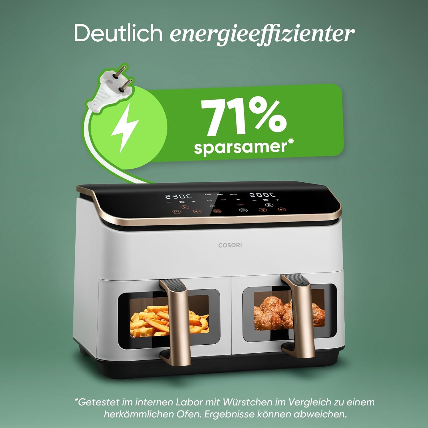 COSORI Heißluftfritteuse 2 Kammern, Testsieger der Stiftung Warentest, 8,5 L 6-in-1 Airfryer mit Sichtfenster, Schwarz/Weiß – Bild 6