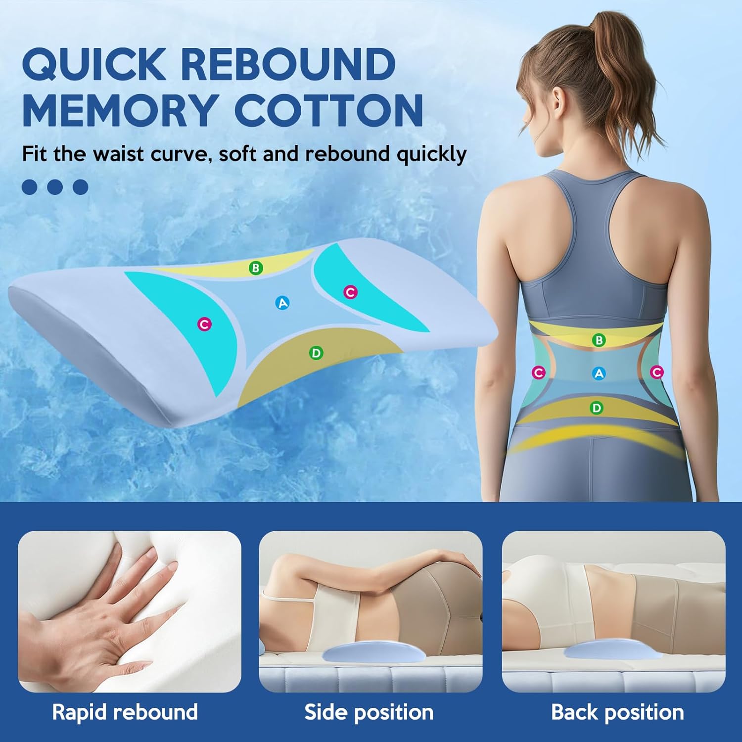 Orthopädisches Lendenkissen aus Memory-Schaum, ergonomische Rücken- und Lendenwirbelstütze, Rückenstützkissen für Bett und Sofa, Rückenkissen zum Schlafen, abnehmbarer, waschbarer Bezug – Bild 2