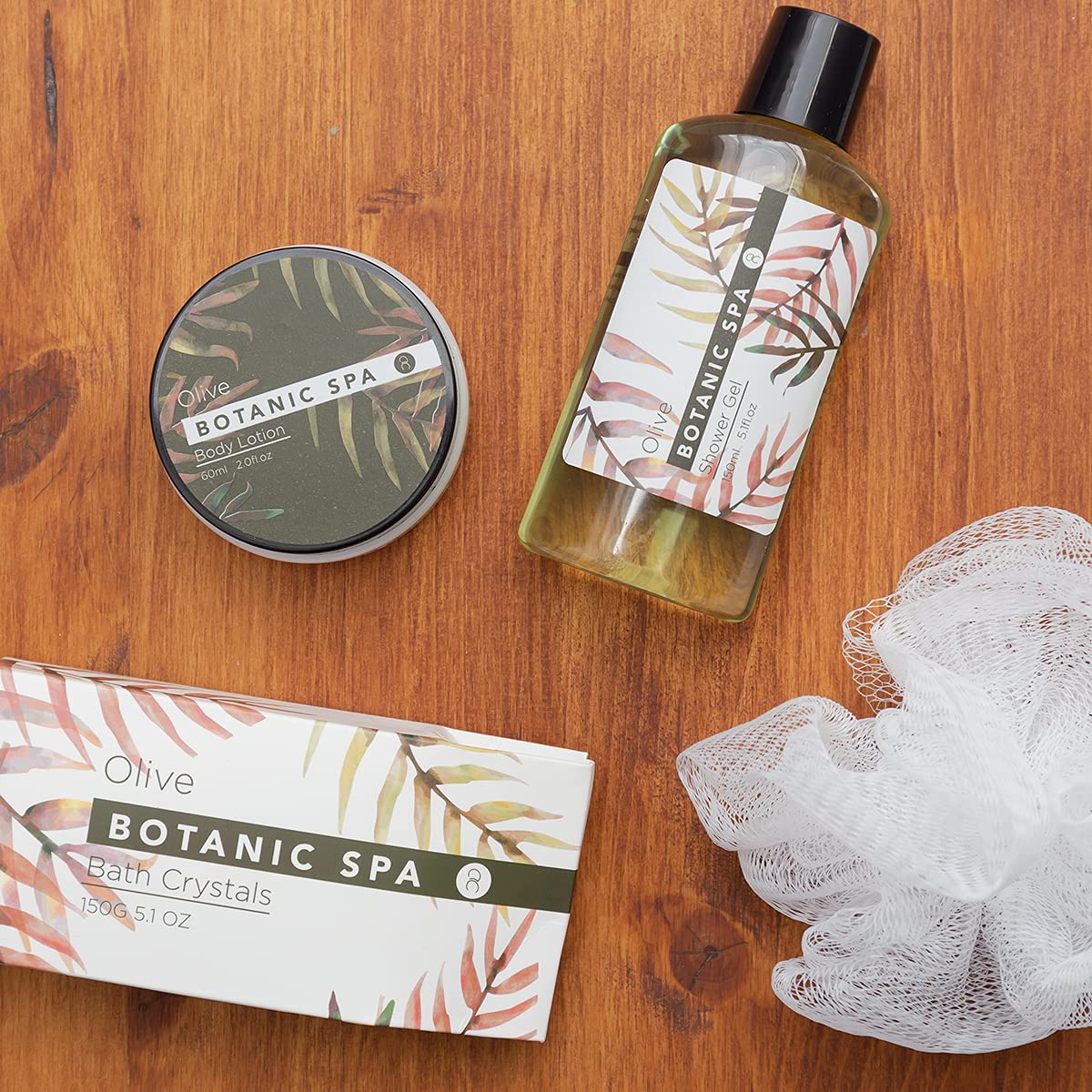 Accentra Olive Spa Badeset, Pflegeset für Damen mit 150 ml Duschgel, 60 ml Körperlotion, 150 g Badesalz und 10 g Netzschwamm im Seegraskorb, Wellness-Geschenkset für Geburtstag und Muttertag – Bild 14