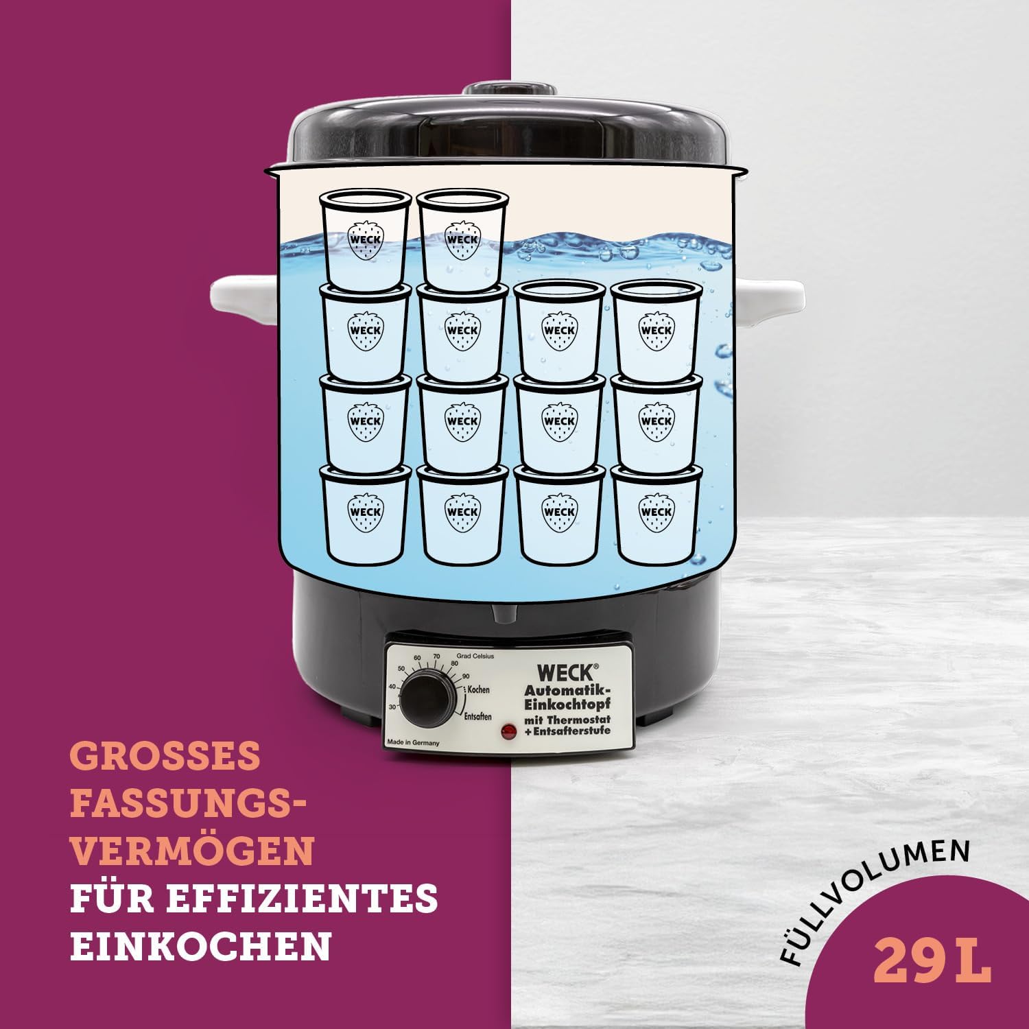 Weck Multi-Cooker-Automatic Water Urn aus Emaille, elektrischer Einkocher, Schwarz/Weiß, 36 x 36 x 41 cm – Bild 5
