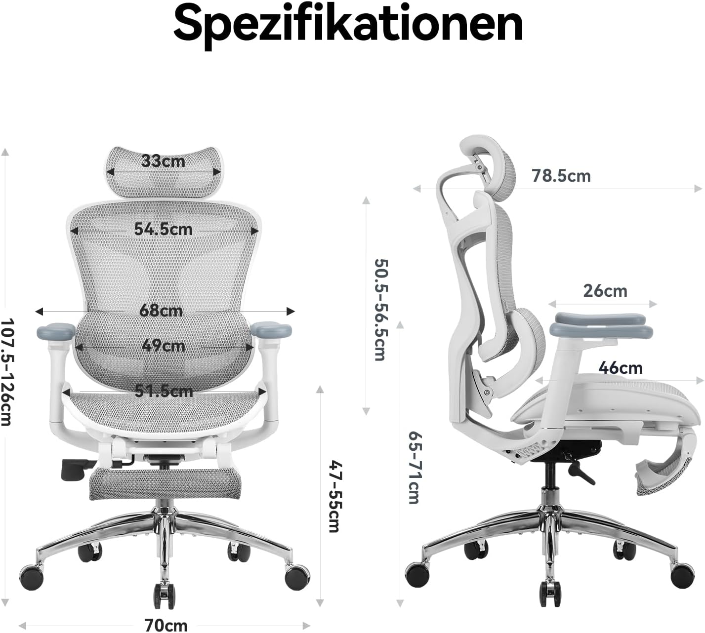 SIHOO Doro C300 Ergonomischer Bürostuhl mit dynamischer Lordosenstütze, 3D-Armlehnen und verstellbarer Rückenlehne, Fußstütze für bequemen Home-Office-Schreibtischstuhl – Weiß – Bild 2