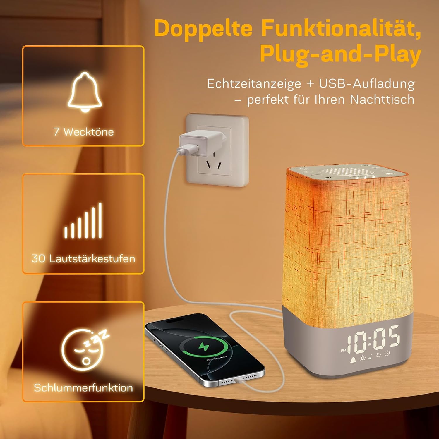 MILFECH Tageslichtwecker mit 30 natürlichen Geräuschen, Lichtwecker Sonnenaufgangswecker Digital Wake Up Light mit Ladefunktion Lichtwecker Einschlafhilfe und RGB dimmbarer Nachtlicht-Timer – Bild 7