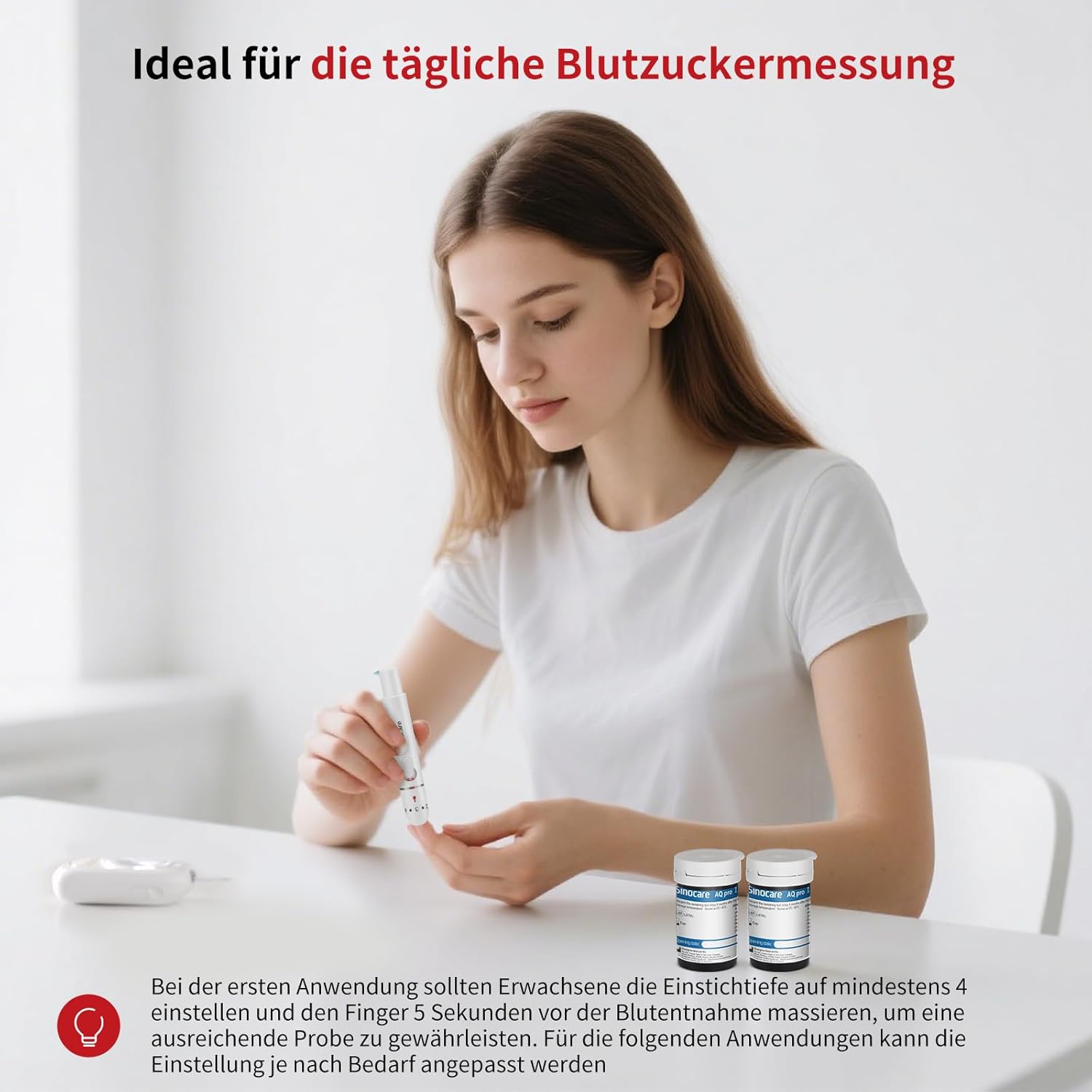 Sinocare Stechhilfe für universelle Tänze, präzise und schmerzfreie Blutzuckermessung, tiefenverstellbar – Bild 3