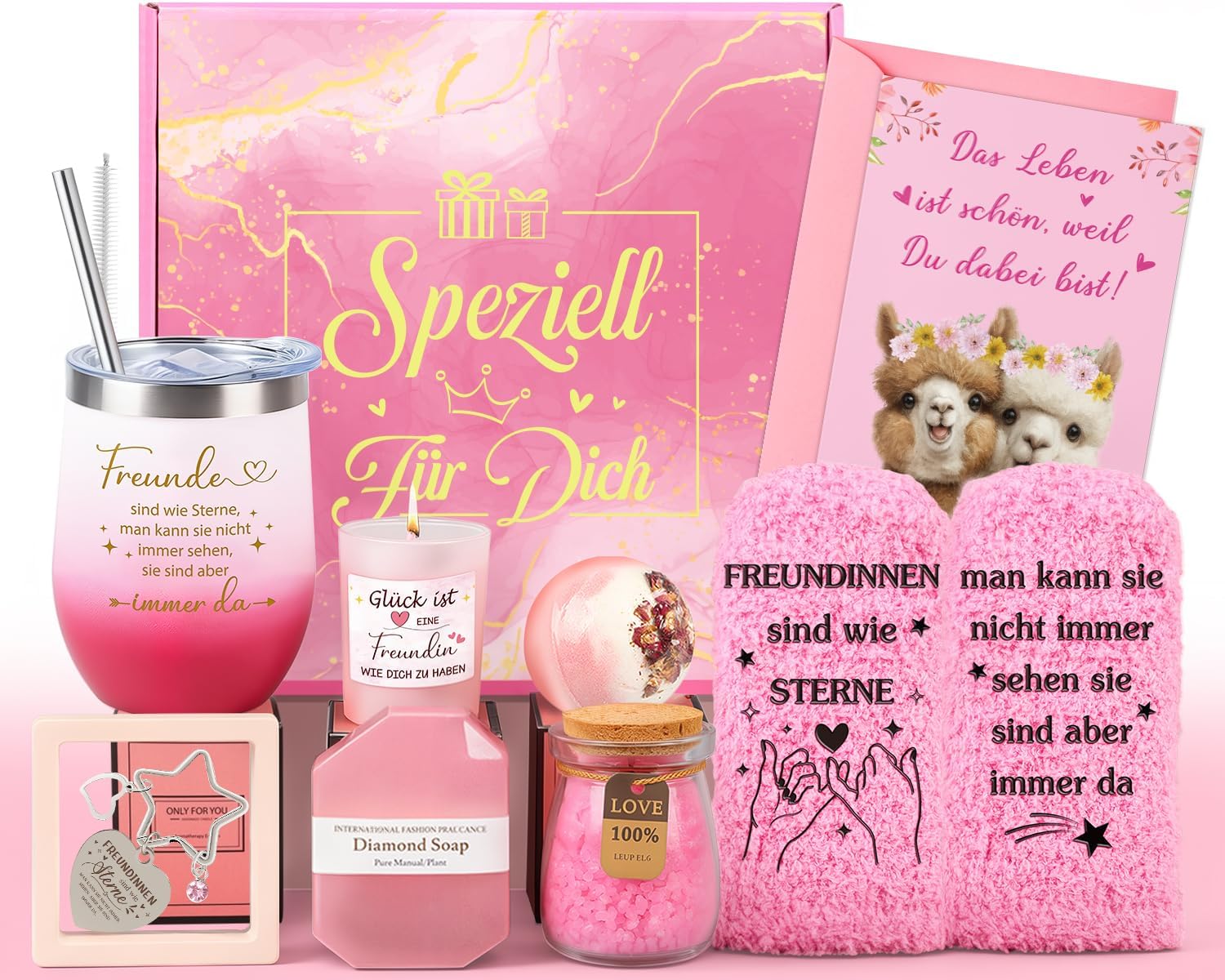 Giftota Geschenke für Frauen, beste Freundin, Geburtstagsgeschenk für Frauen, beste Freundin, Geburtstagsgeschenkset für Frau, rosa Thermobecher, Geschenkbox, Freundinnen, Wellness-Geschenkset