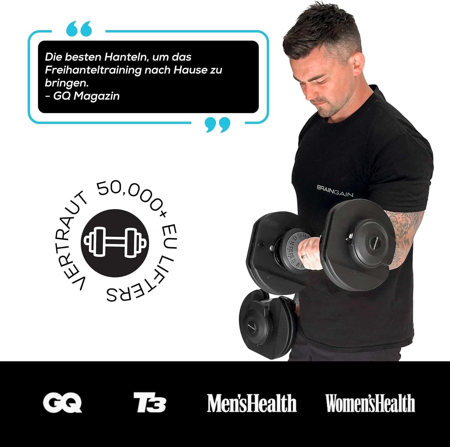 BRAINGAIN verstellbares Hantelpaar, 15 in 1 (24 kg), Gewichtsstufen, Smart-Click-Technologie für schnelles Wechseln, rutschfester Griff, platzsparend für Heimtraining – Bild 2