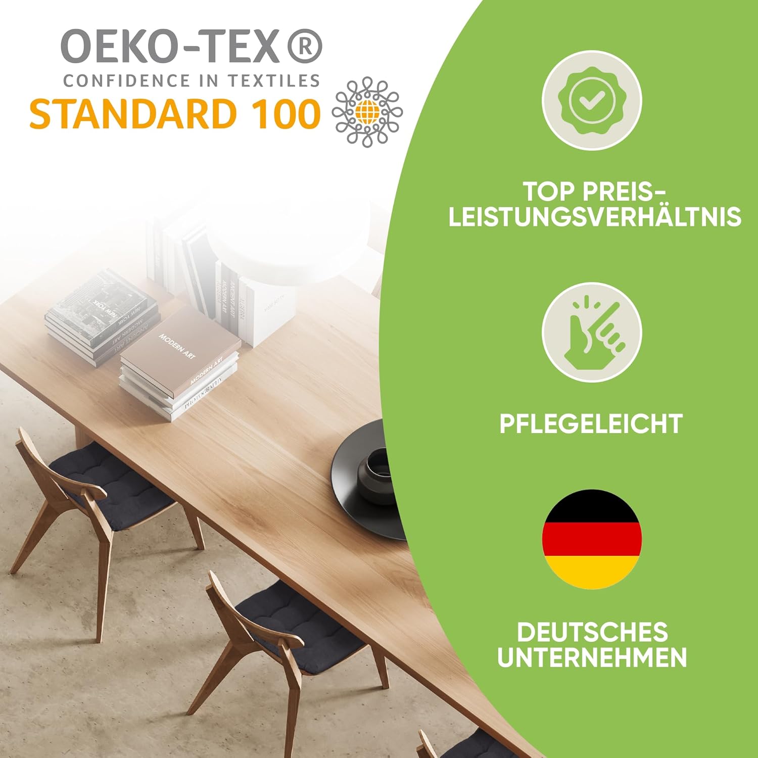 Gräfenstayn 4er-Set Sitzkissen 40 x 40 x 3 cm mit Bändern für den Innen- und Außenbereich mit Öko-Tex-Siegel (Graphit) – Bild 6