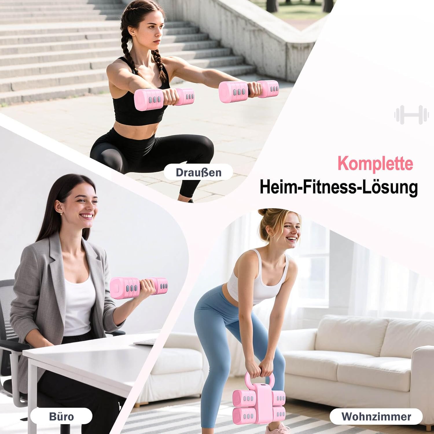 2-in-1 verstellbares Kurzhantel- und Kettlebell-Set für Damen, 4 Stufen (1–2,5 kg), Kurzhantel-Hantel-Set, verstellbar, Krafttrainingsgerät für Ganzkörpertraining – Bild 6