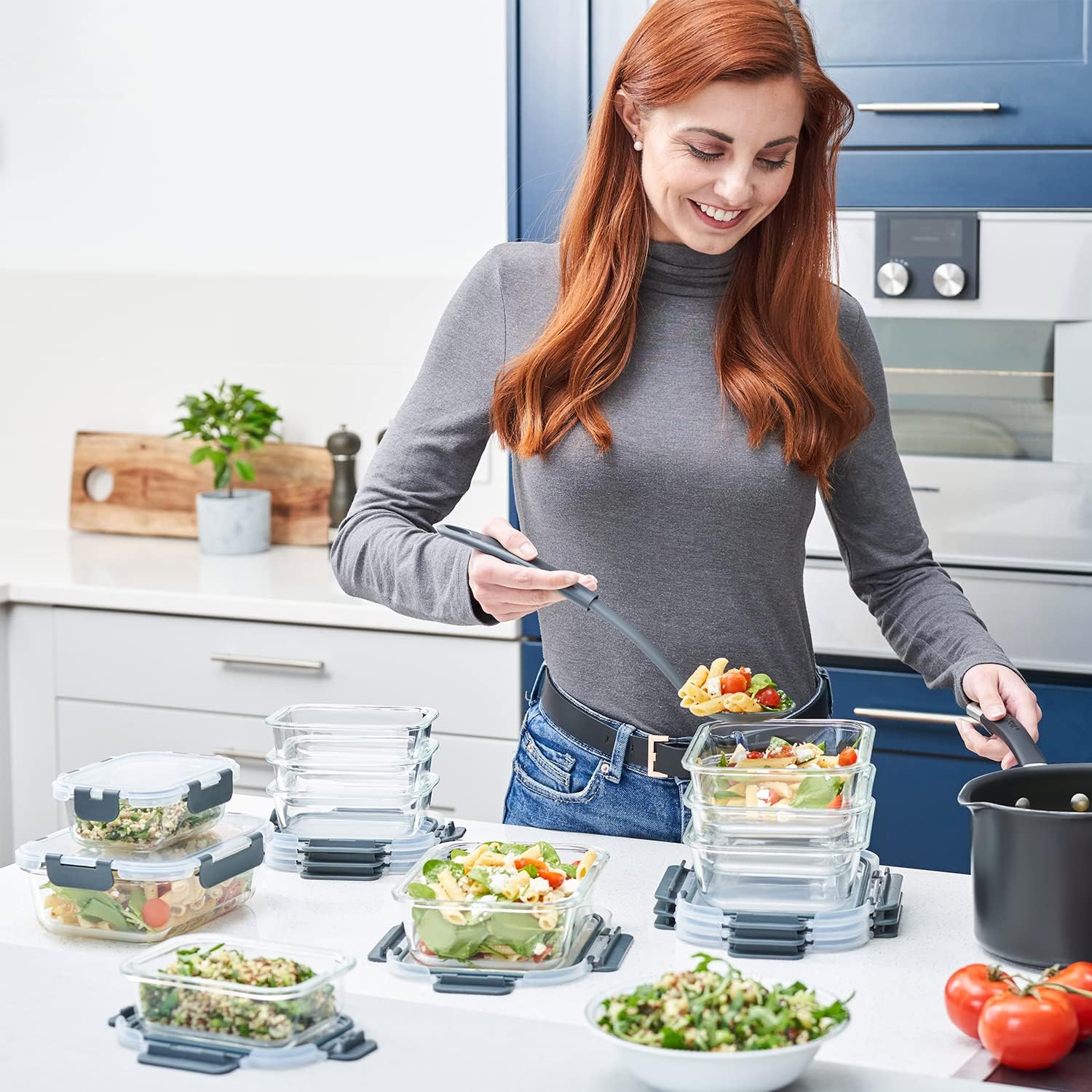 GUT FÜR SIE – Set aus Essenszubereitungsboxen und Vorratsbehältern aus Glas – 20-teilig (10 Behälter und 10 Deckel), spülmaschinen-, mikrowellen- und gefriergeeignet, BPA-frei, Behälter aus Borosilikatglas – Bild 6