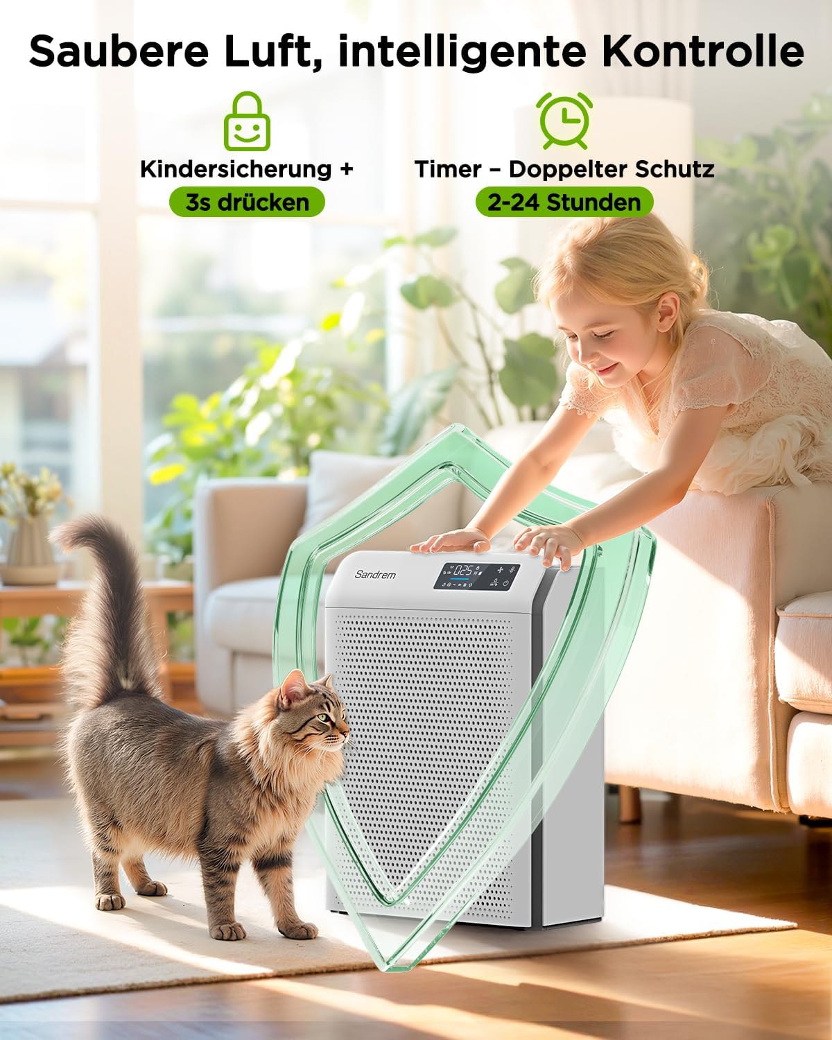 Luftreiniger für Allergiker mit H13 HEPA-Filter, CADR 300 m³/h Luftreiniger gegen Pollen, Staub, Tierhaare, Rauch, Gerüche, App-Steuerung, UV-C-Sterilisation, leiser Schlafmodus für Schlafzimmer, Wohnzimmer – Bild 6