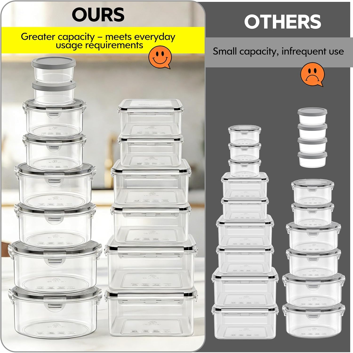 Set mit 28 Frischhaltedosen mit Deckel, XXL-Vorratsdosen-Set (14 Behälter & 14 Deckel), Meal-Prep-Boxen für die Küche, BPA-freies Tupperware-Set – Bild 6