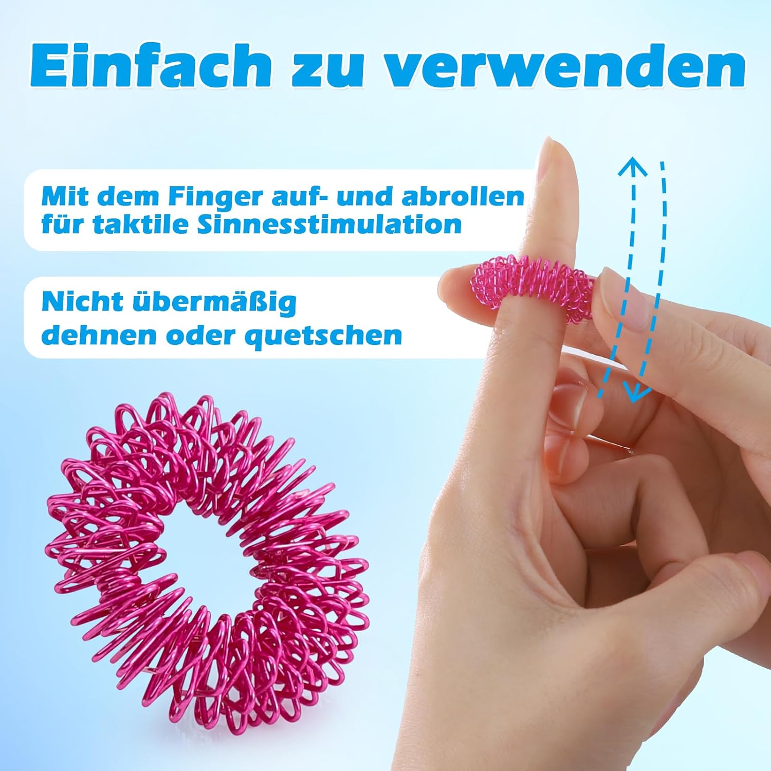 Akupressurring, 12-teiliges Fingermassagering-Set zum Stressabbau, Entspannung und Förderung der Durchblutung, 27 mm, Massagefinger, Zappelring für Erwachsene und Kinder (Farbe) – Bild 6