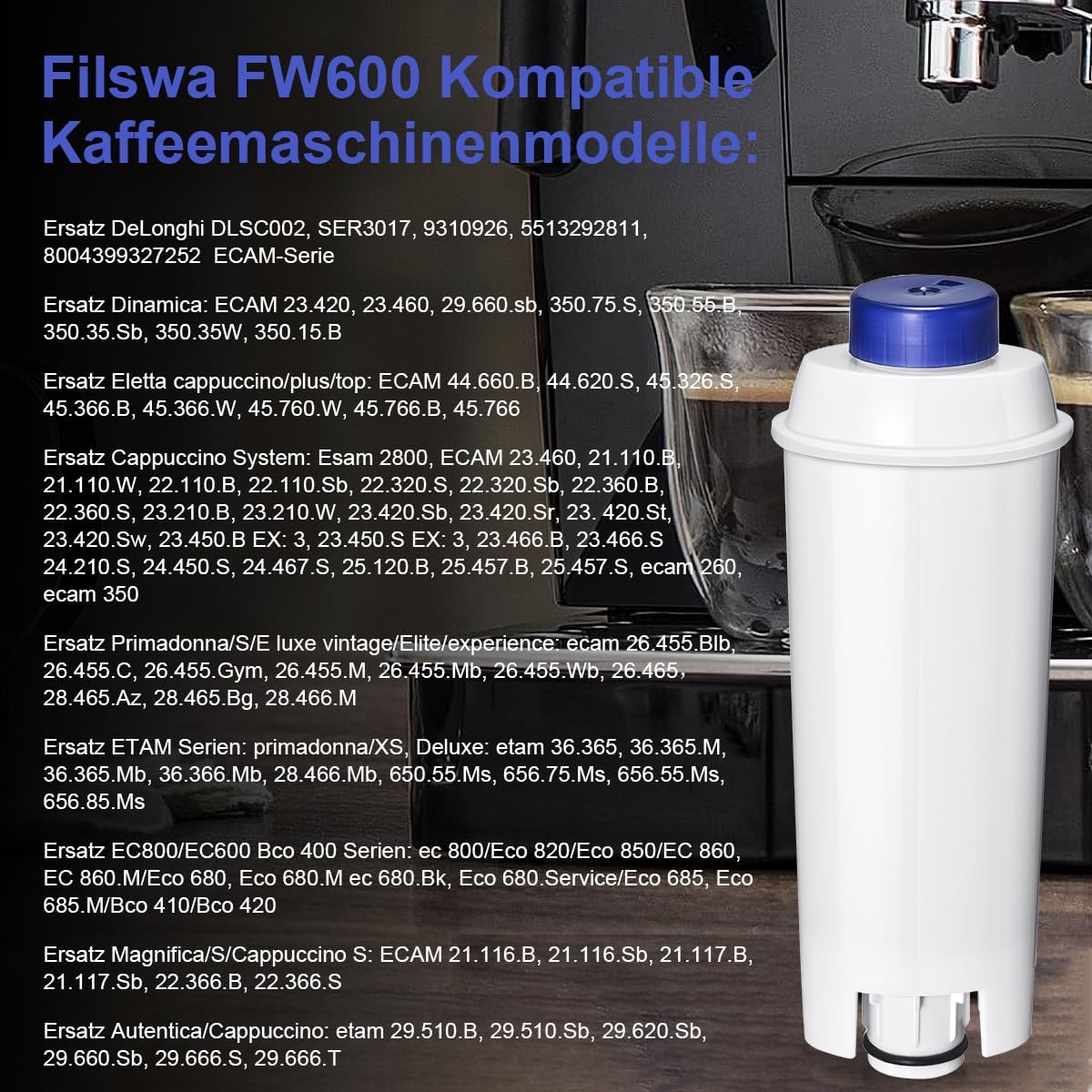 Ersatz für Delonghi Wasserfilter (DLSC002), kompatibel mit Kaffeevollautomaten, ECAM-Serie, Dinamica, Magnifica & Magnifica S/Evo, ETAM Autentica, Eletta Explorer, Prima Donna, Rivelia, Esam. – Bild 7