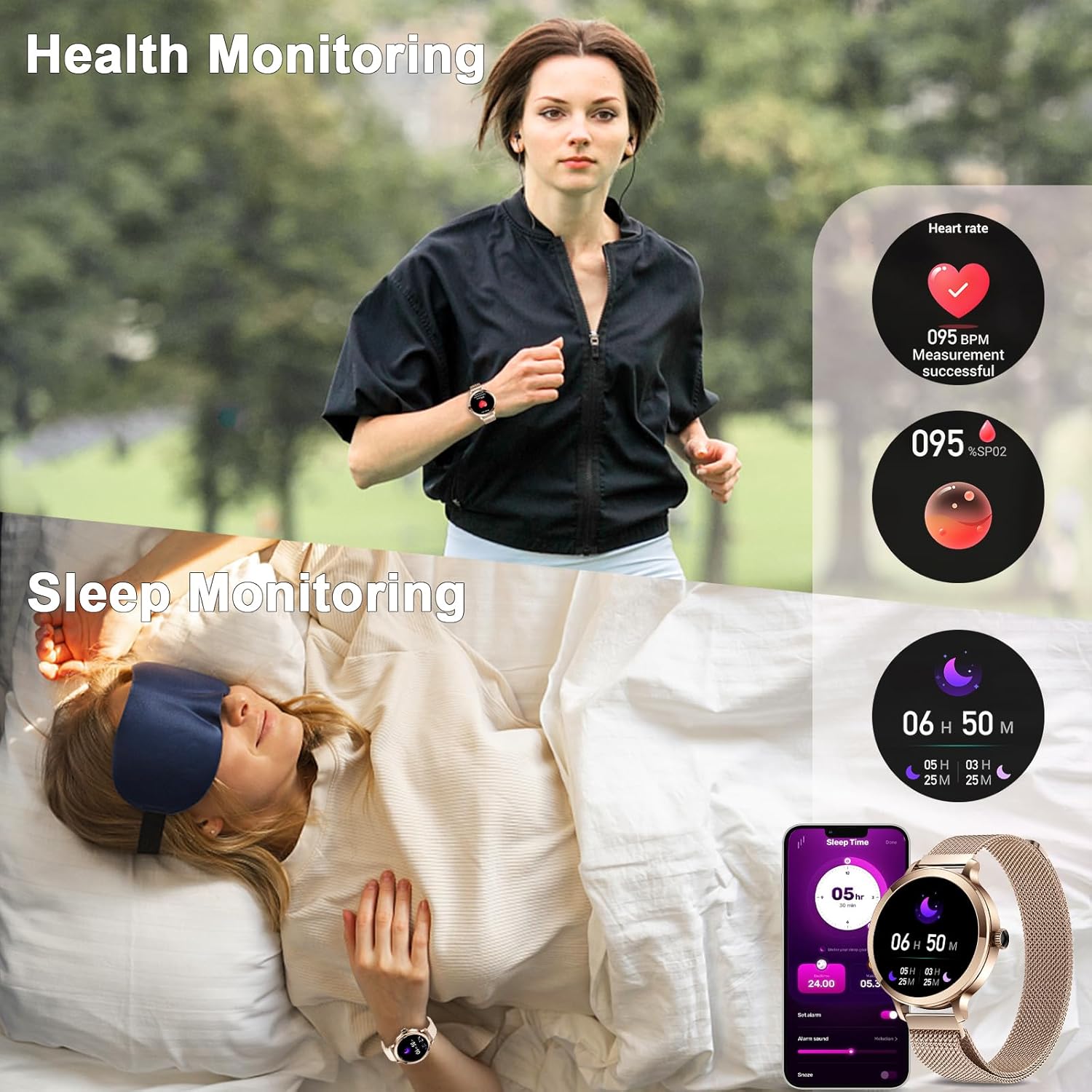 Efolen Damen Smartwatch (2 Armbänder), 1,1 Zoll HD AMOLED Display Smartwatch mit Telefonfunktion, Fitnessuhr, Sportuhr mit 120+ Sportmodi, Schlaftracking, Menstruationszyklus, Uhr für iOS/Android, Roségold – Bild 5