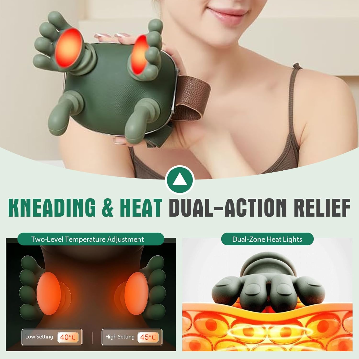 4D Bionic Hand-Nackenmassagegerät, Massagegerät Nacken mit 3 Stufen und 2 Temperaturstufen Wärme für Rücken und Nacken, Shiatsu-Massagegerät zur Schmerzlinderung – Bild 3