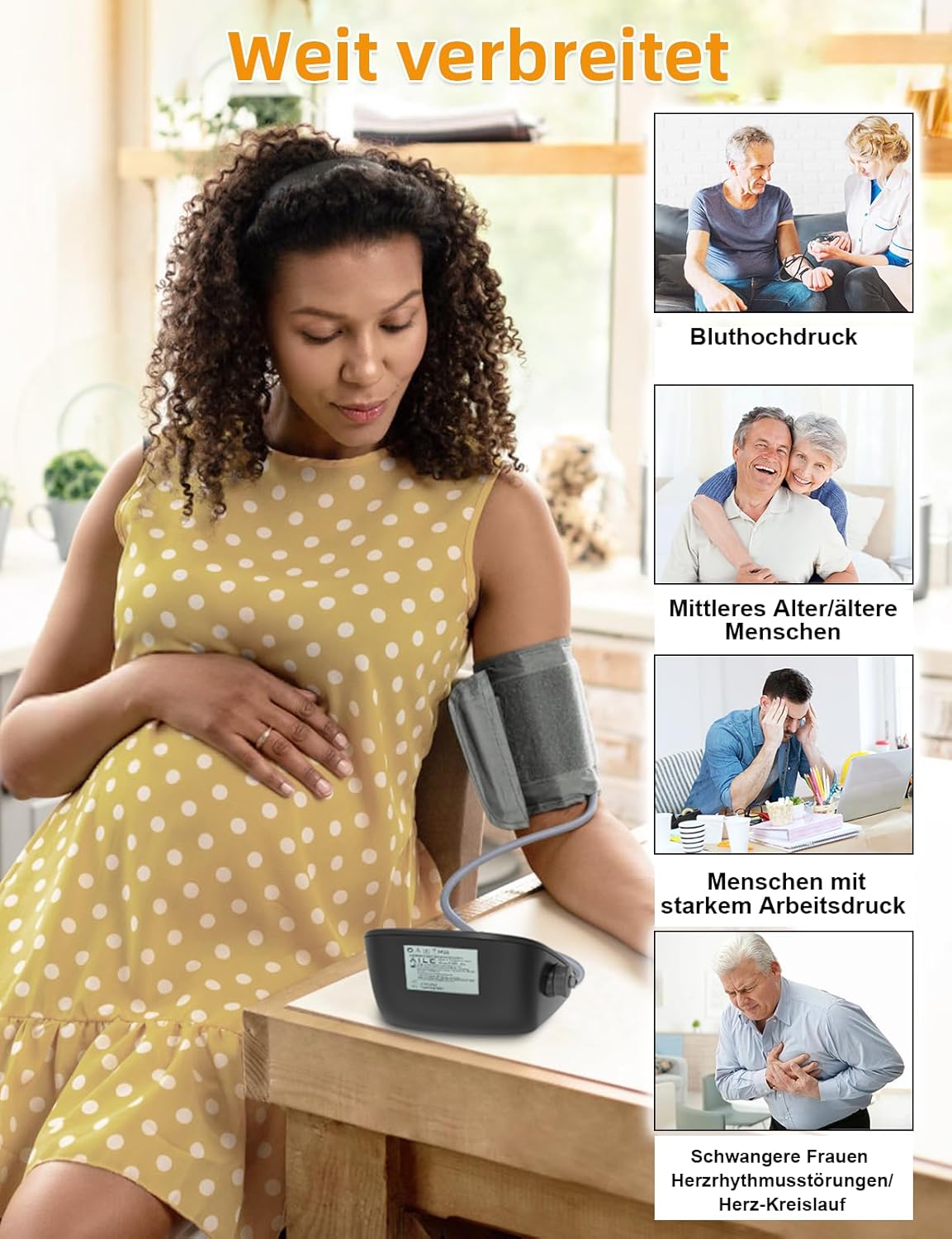 Oberarm-Blutdruckmessgerät für den Heimgebrauch: Digitales AILE-Blutdruckmessgerät mit verstellbarer großer Manschette (22–42 cm), automatisches Bluthochdruckmessgerät, Ein-Knopf-Bedienung – Bild 4