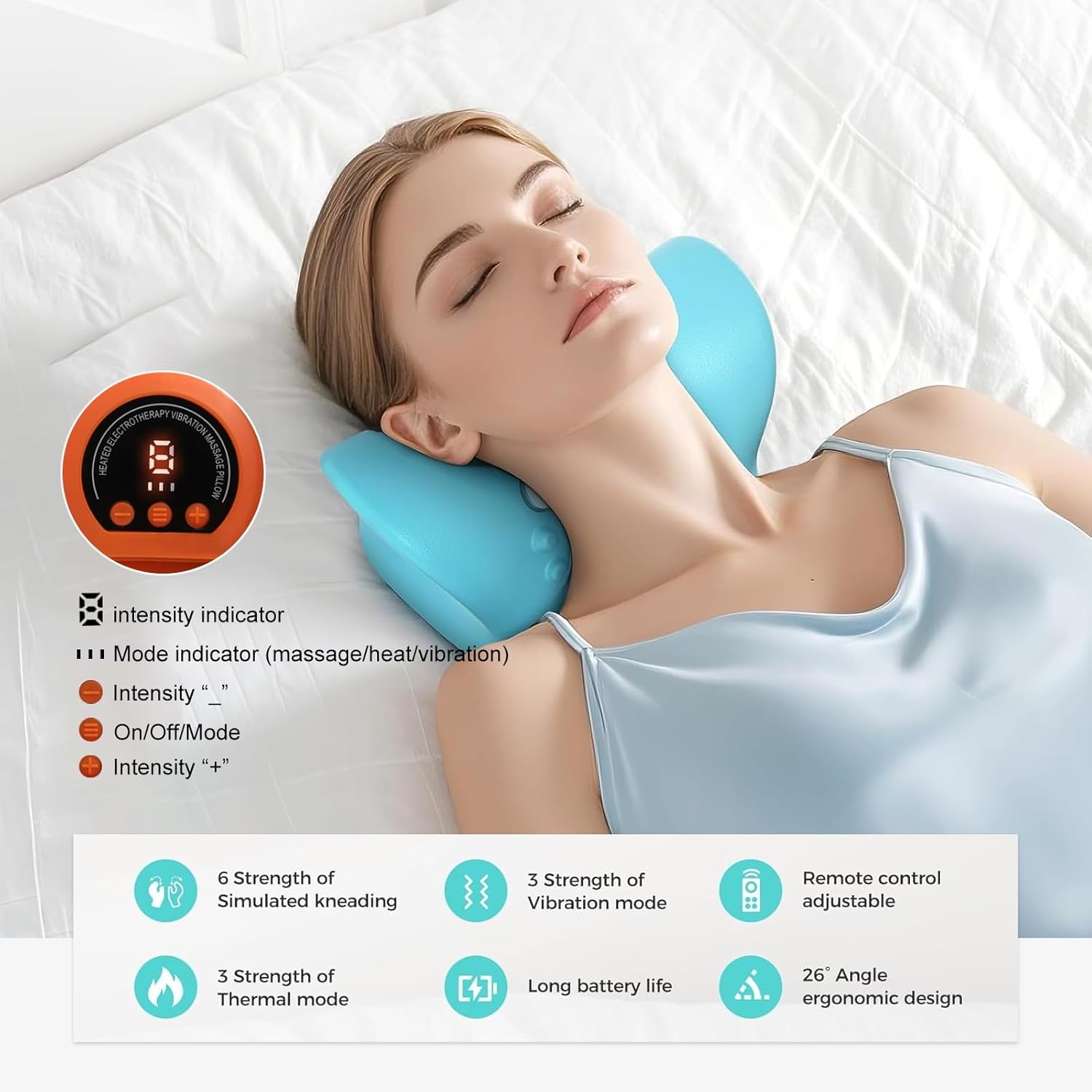 Nackenmassagegerät mit Wärme, 3D-Nackenmassagegerät, kabelloses Nackenmassagegerät, 3 Modi und 6 Intensitätsstufen – Bild 6