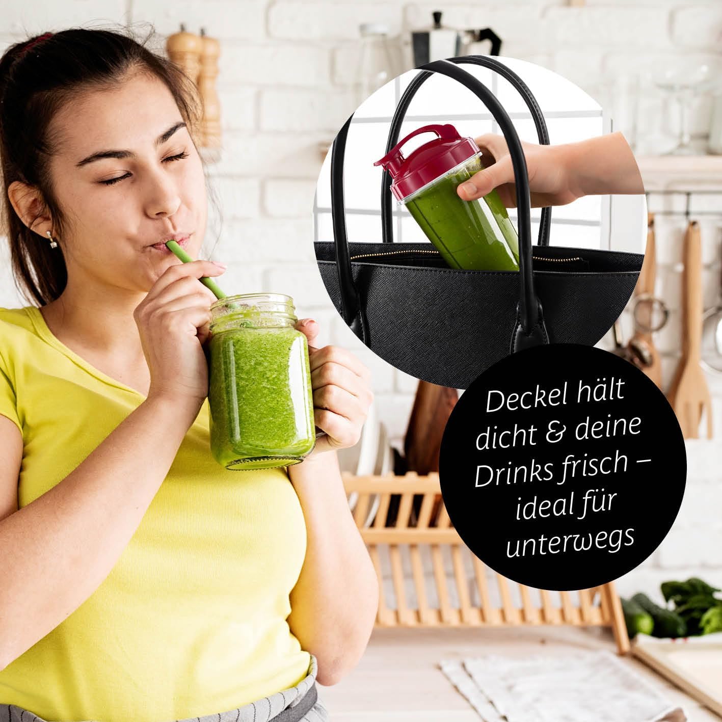 GOURMETmaxx Mr. Magic 4-teiliger Mixer, Smoothie-Maker mit 400-W-Power-Basis, inklusive Kreuzmesseraufsatz, 500-ml-Becher und To-Go-Deckel, kompakter Standmixer für Shakes und mehr – Bild 8