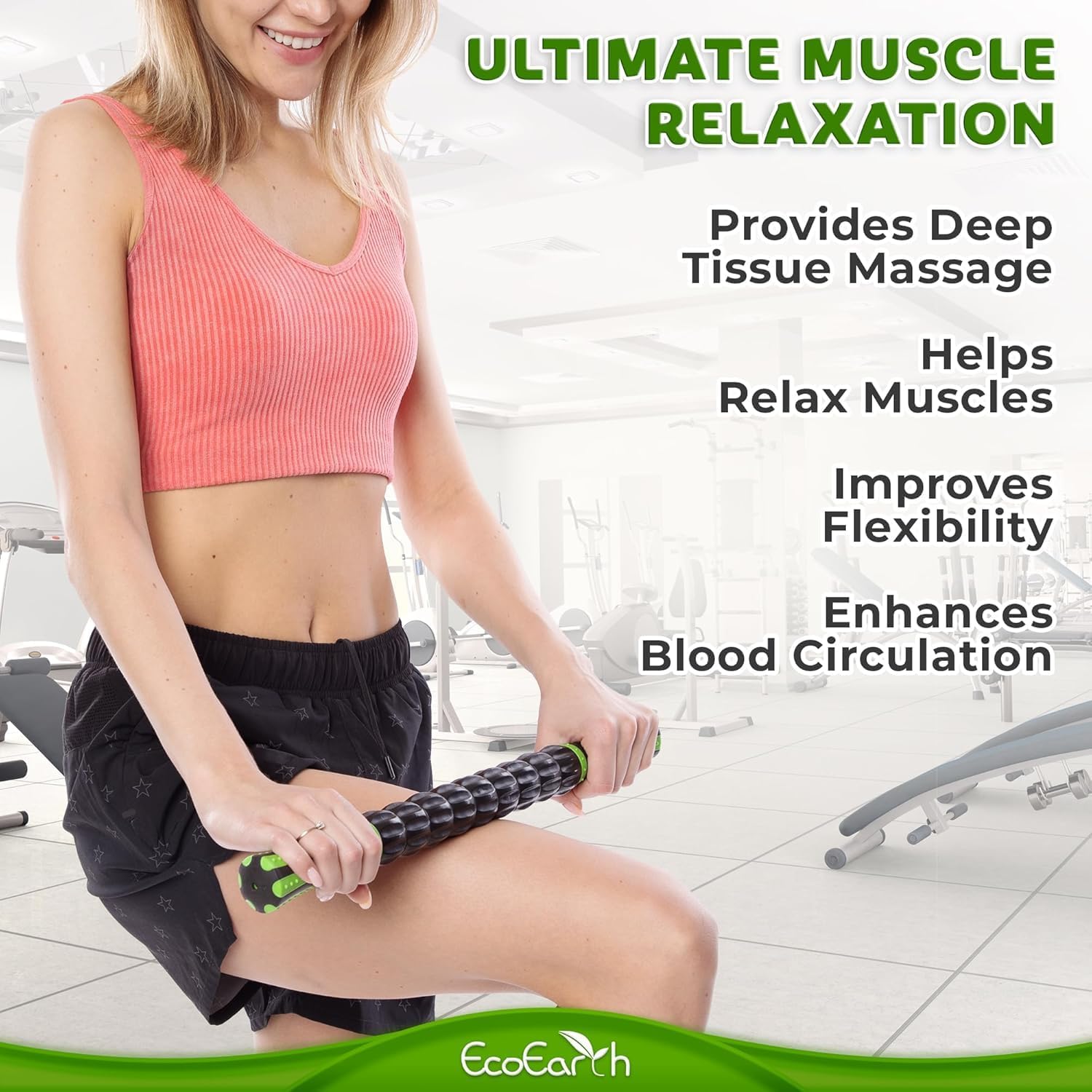 EcoEarth Faszienroller – Lymphdrainage-Massagegerät, myofasziales Tiefengewebe-Entspannungsgerät – Handmassagestab zur Schmerzlinderung – Schwarzgrün – Bild 2