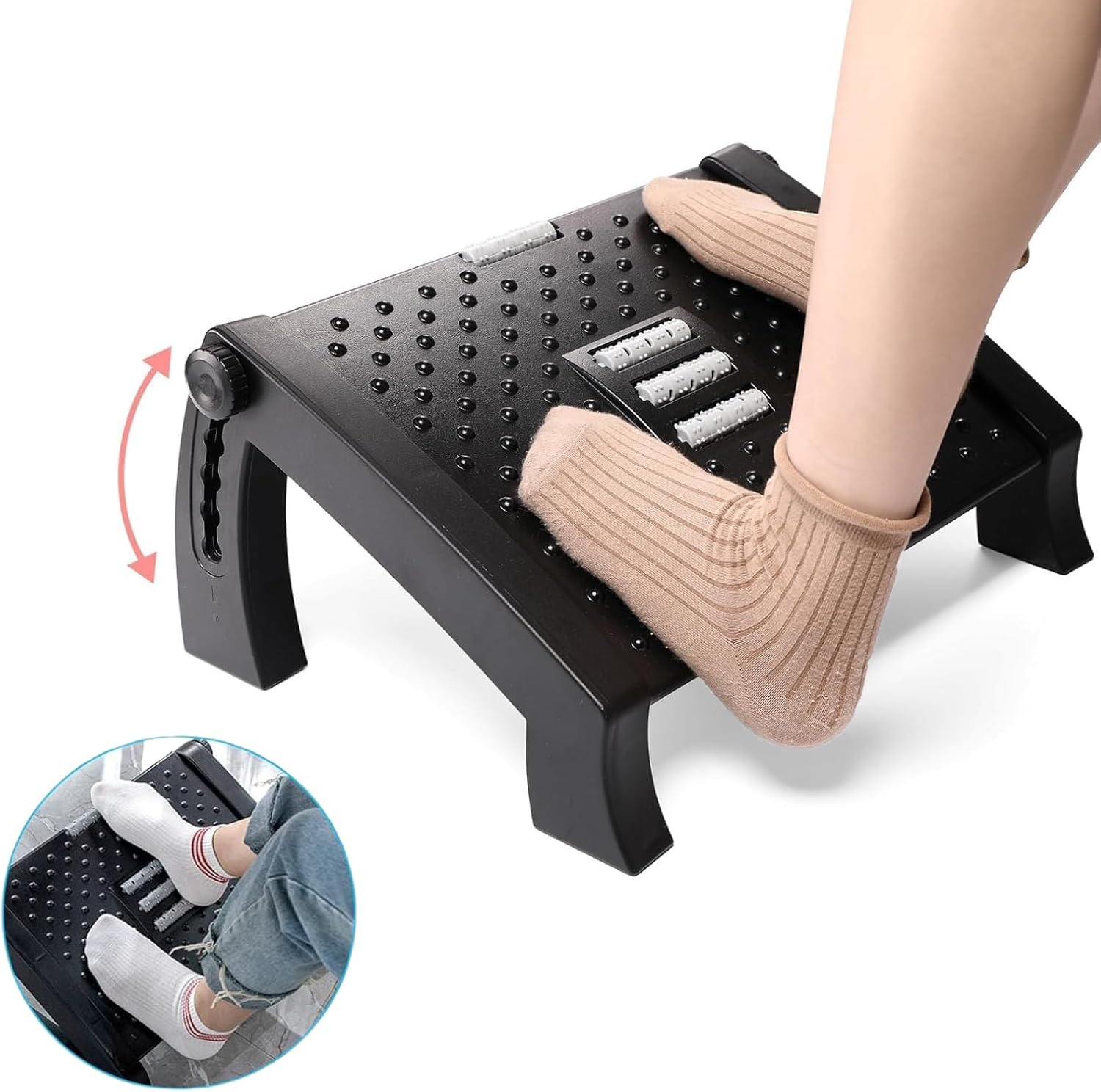 Fußstützen-Schreibtisch, Fußhocker-Schreibtisch, rutschfeste Fußstütze mit Massagefunktion, 6 verstellbare Höhen für Büro und Zuhause – Bild 9