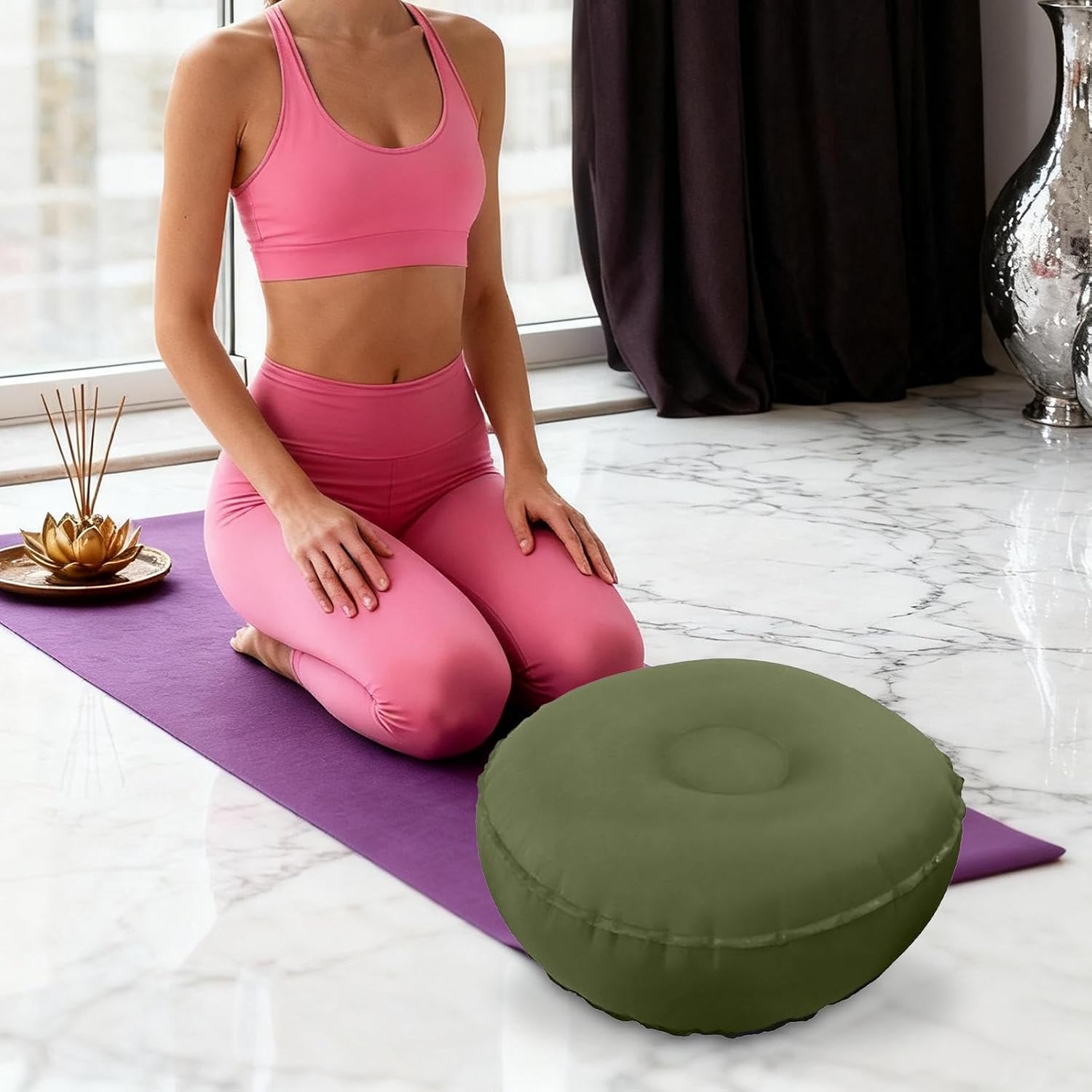 Ergonomisches, aufblasbares Meditationskissen, vielseitige Stützmatte, atmungsaktiv, leicht, TPU, verstellbar, geeignet für Meditation, grün – Bild 6