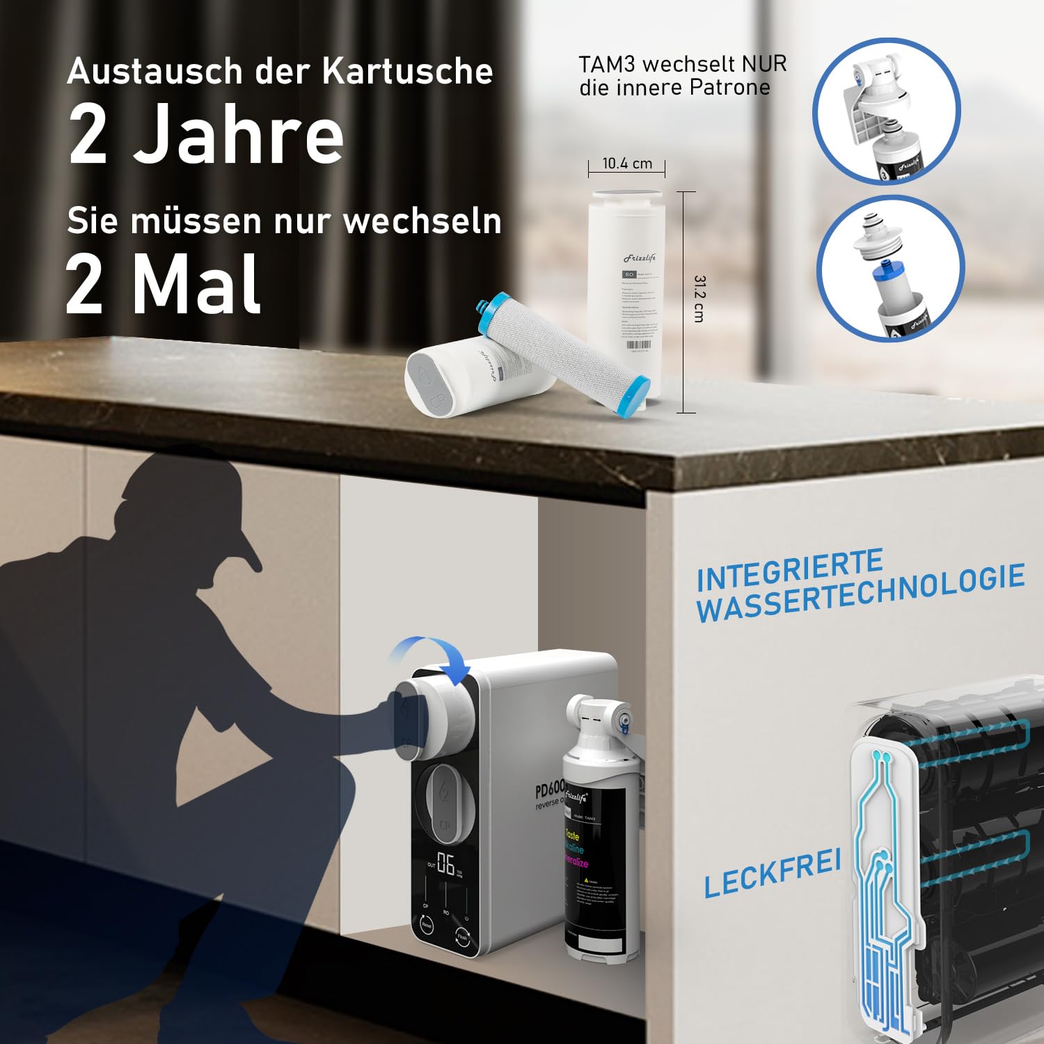 Frizzlife Umkehrosmose-Wasserfiltrationssystem 2271 LPD RO Hoher Durchsatz, kein Wassertank, reduziert TDS, kompakt, alkalisches Mineral, Ablaufverhältnis 1,5:1, EU-Tech-Support, PD600-TAM3 – Bild 8