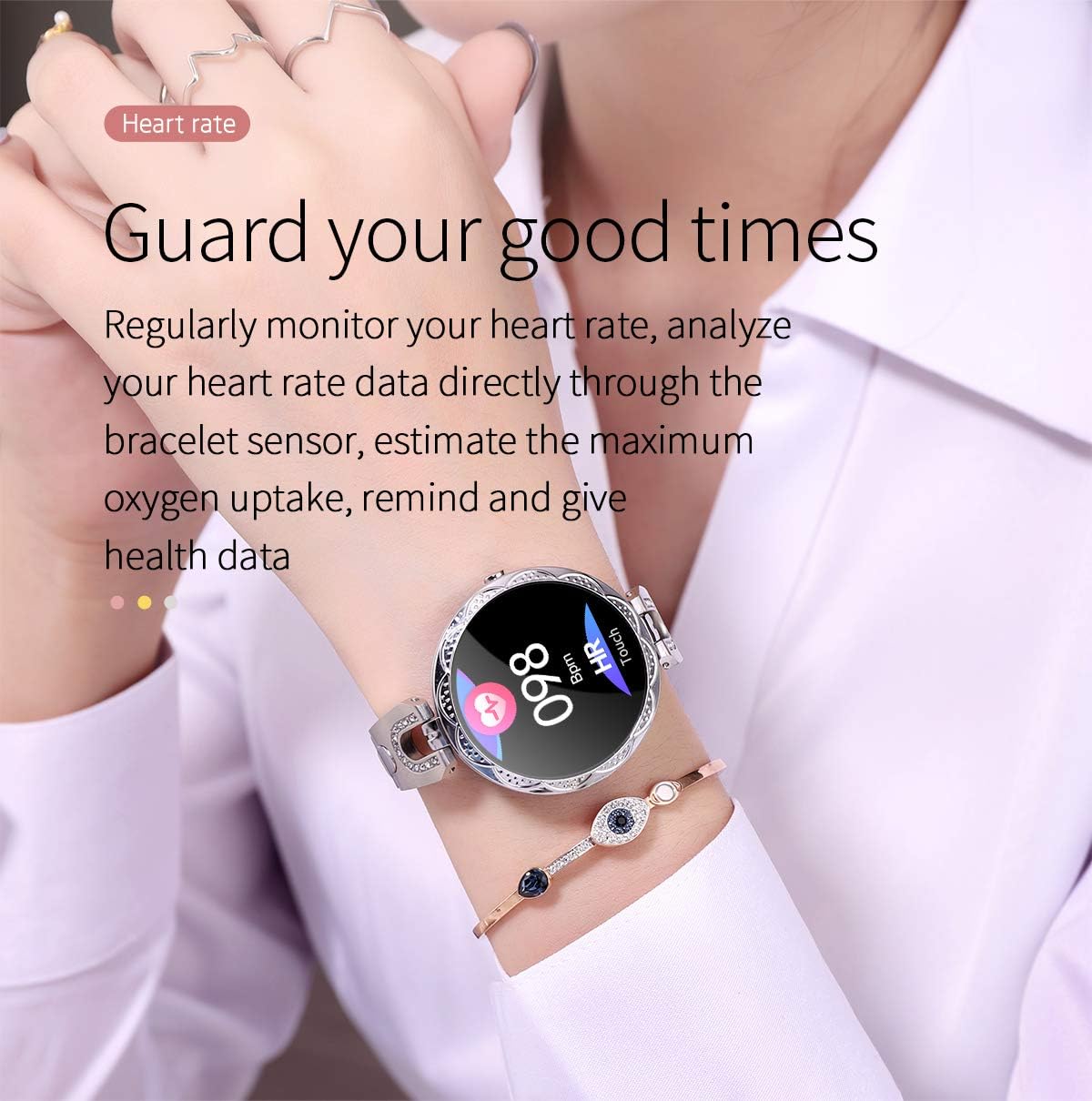 LONGLU Smartwatch für Damen, Bluetooth Smartwatch kompatibel für iOS, Android, iPhone, Samsung, Fitness-Tracker mit Herzfrequenz, Blutdruck, wasserdicht, Schrittzähler, Schlafaktivität (Silber) – Bild 5