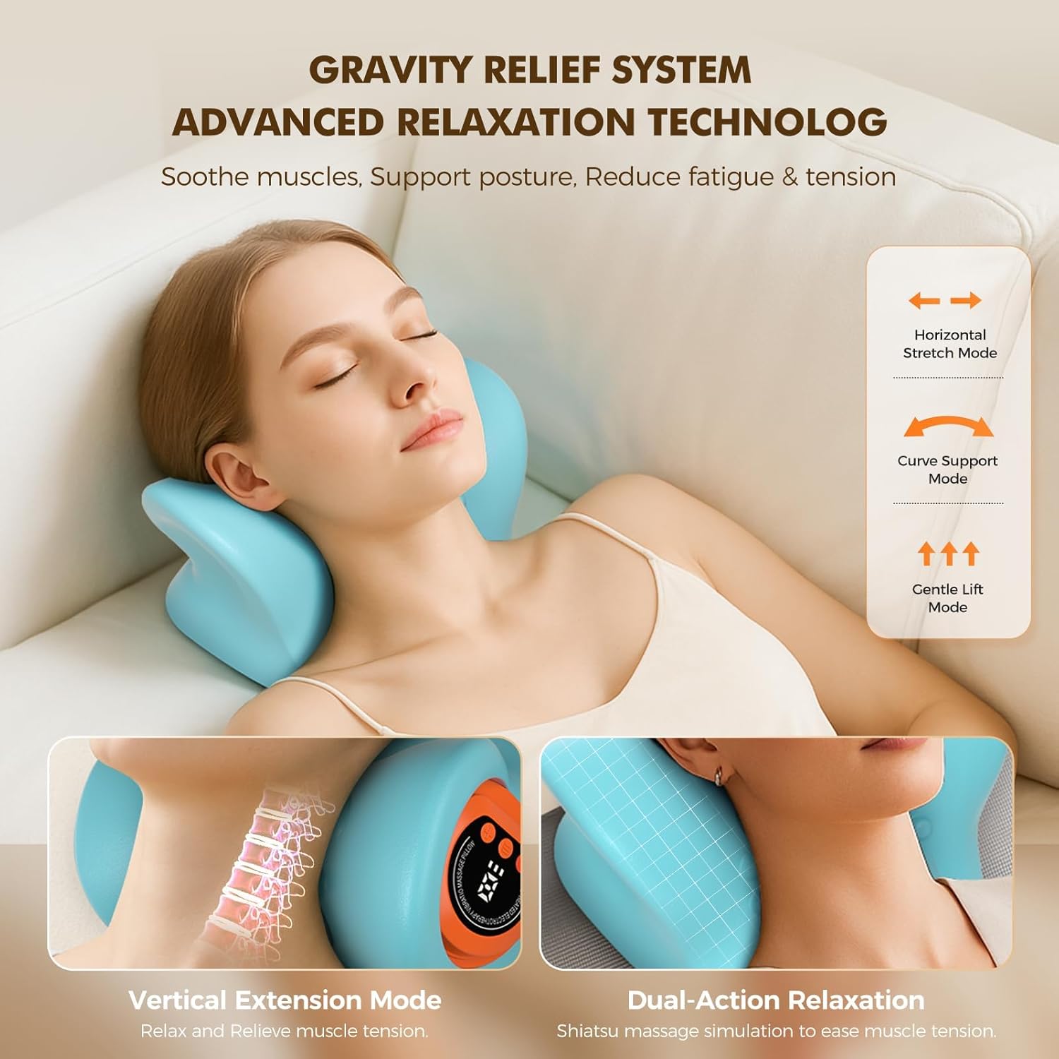 Nackenmassagegerät, tragbares Nackenmassagegerät mit Wärme, Nackenstrecker, Vibrationsmassage mit mehreren Geschwindigkeitsstufen, ideal für Reisen, den Einsatz im Büro oder für Menschen – Bild 3