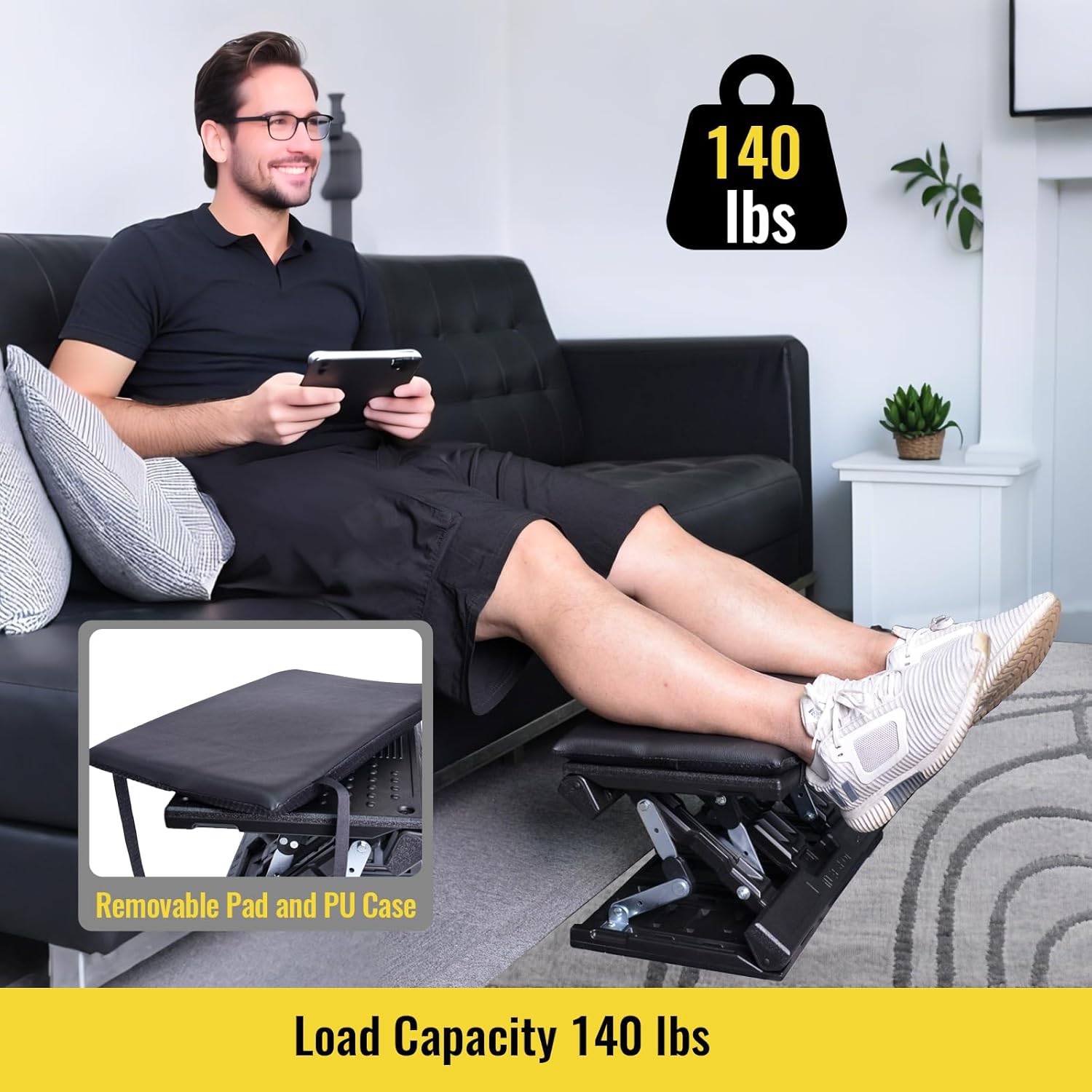 Extra großer Fußstützen-Schreibtisch, stufenlos verstellbare Fußstütze, Fußhocker, ergonomisch mit Massage für Büro und Zuhause – Bild 6