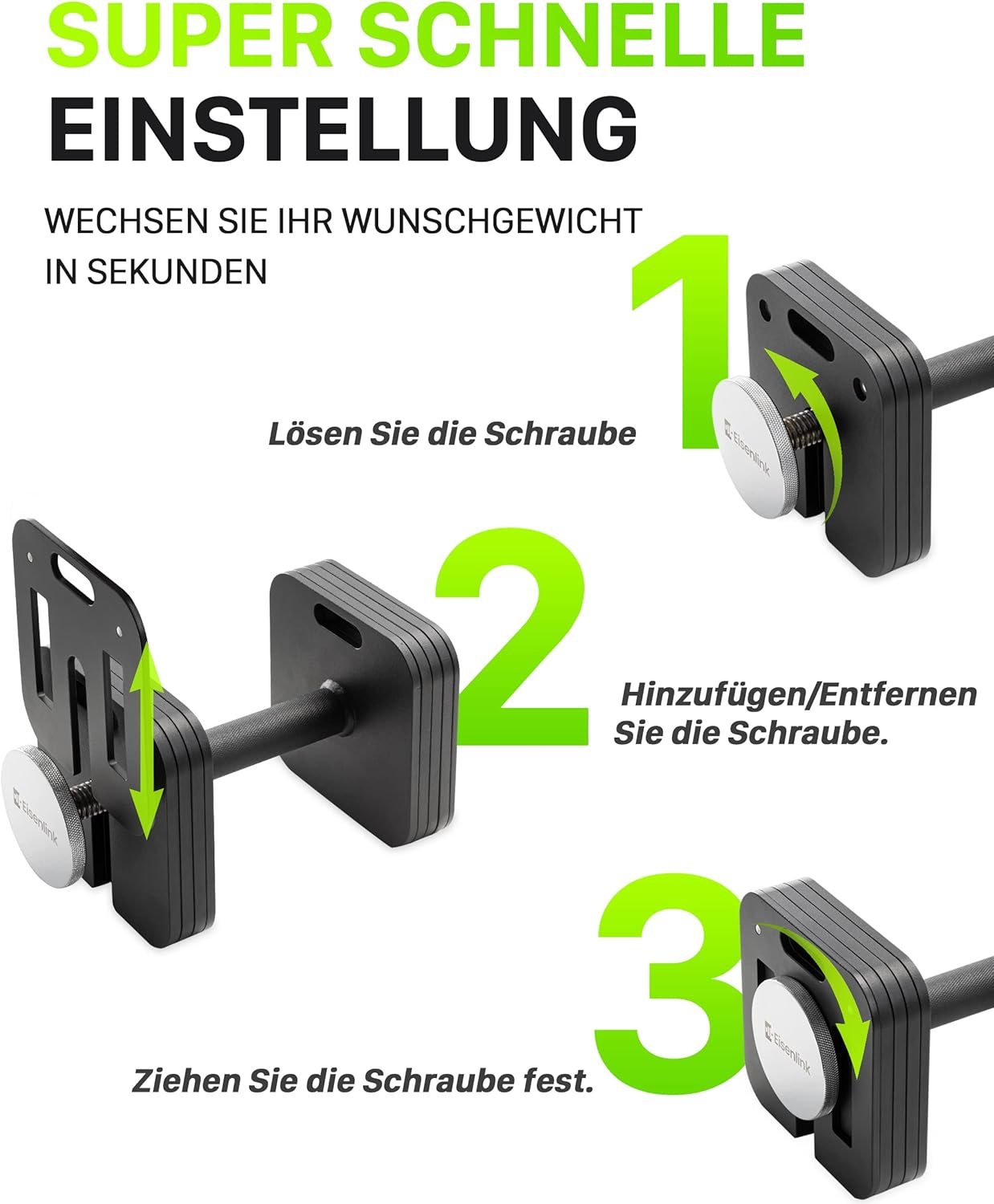 Eisenlink Verstellbare quadratische Hantel, 1 Stück, 20 kg, 36 kg, innovative, ultrakompakte, verstellbare Hantel mit rutschfestem Griff für Fitnesstraining, Fitnessstudio, Zuhause – Bild 3