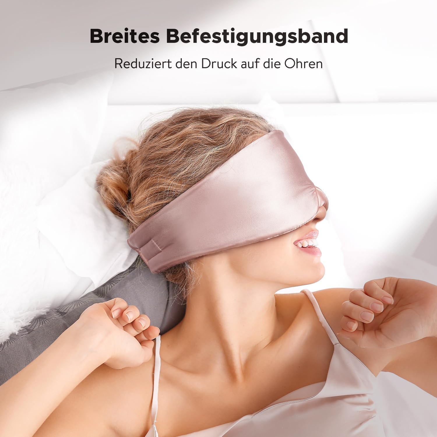LitBear Seiden-Schlafmaske, Augenmaske für Damen und Herren, 100 % 22 Momme reine Maulbeerseide, Gesichtsverstellbar, gepolsterte Seiden-Augenbinde mit verstellbarem Kopfband zum Schlafen – Bild 4