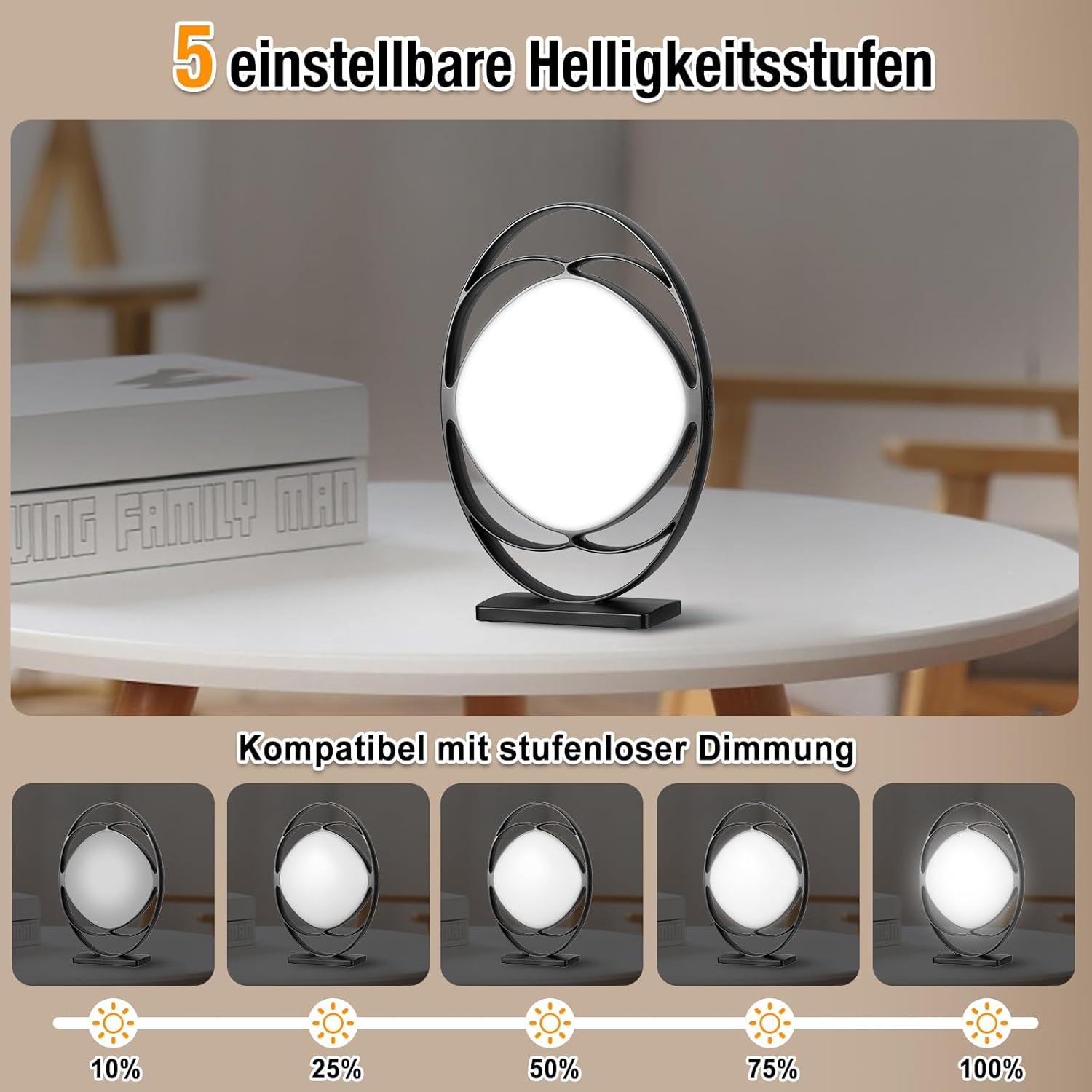 Tageslichtlampe 15000 Lux, Tageslichtlampe mit 3 Farbtemperaturen, 5 Helligkeitsstufen, Simulation von Tageslicht, UV-freie LED-Tageslichtlampen, Touch Control Sonnenlichtlampe, Vollspektrumlampe – Bild 3