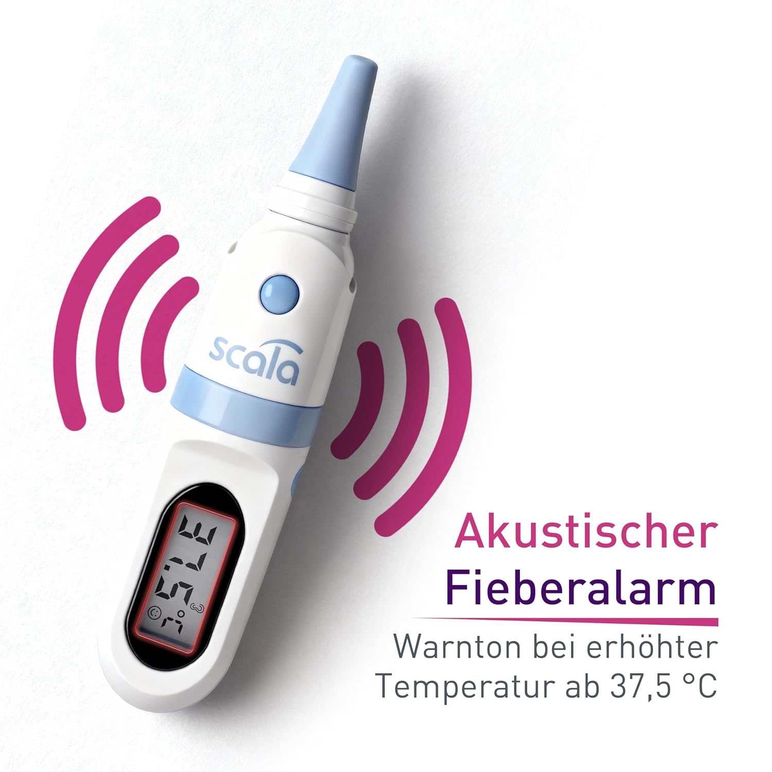 scala SC 8178 Infrarot-Ohrthermometer – Digitales Fieberthermometer für Kinder & Erwachsene – 1 Sekunde Messzeit, akustischer Fieberalarm & Speicher für 9 Messwerte – Bild 4