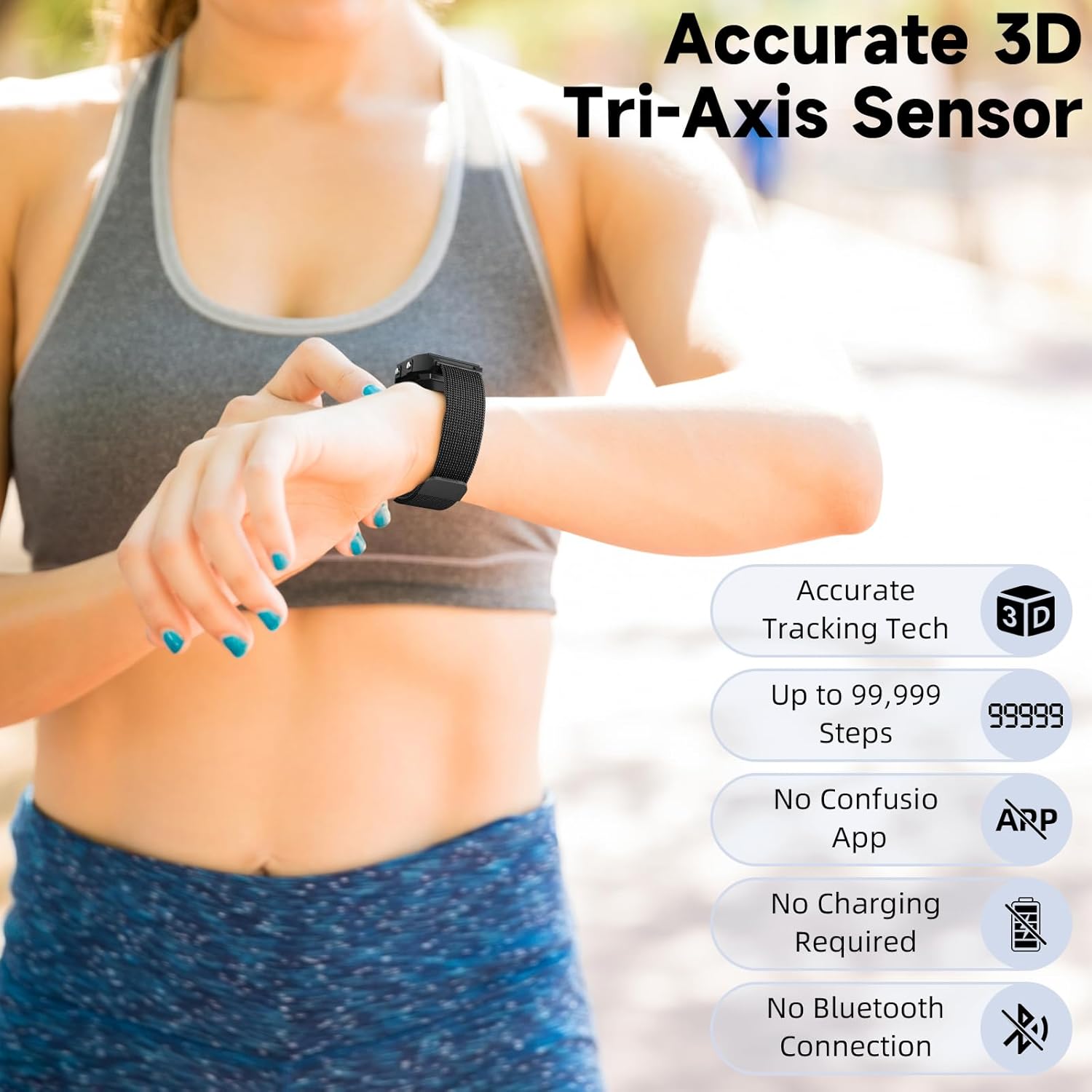 3D-Schrittzähler-Uhren zum Gehen, einfache Schrittzähler-Uhren mit magnetischem Uhrenarmband, wasserdichte Schritt-Tracker-Uhren mit magnetischem Uhrenarmband für Männer, Frauen, Kinder, Senioren – Bild 3